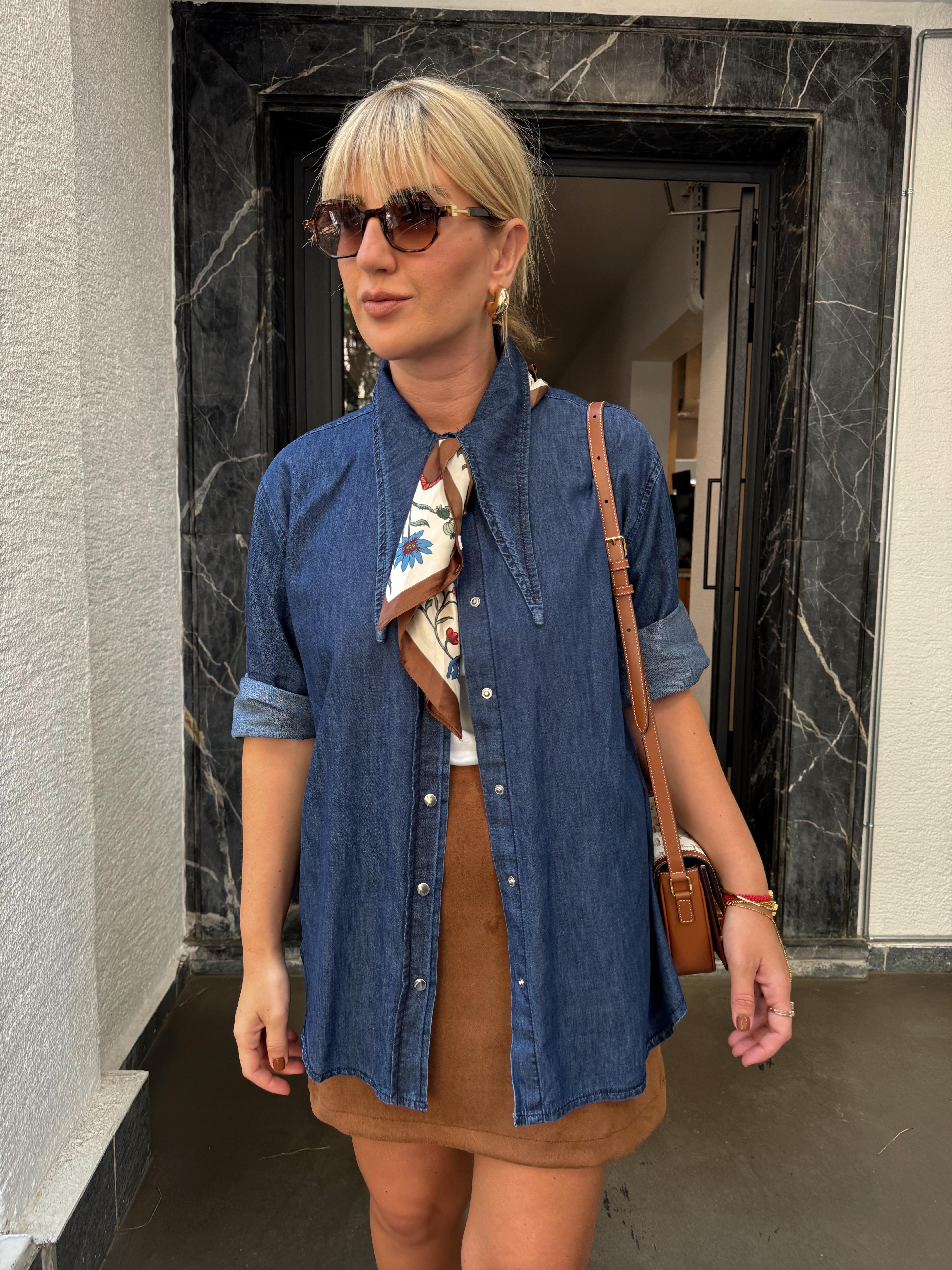 Yaka Detaylı , Tencel Jean Gömlek
