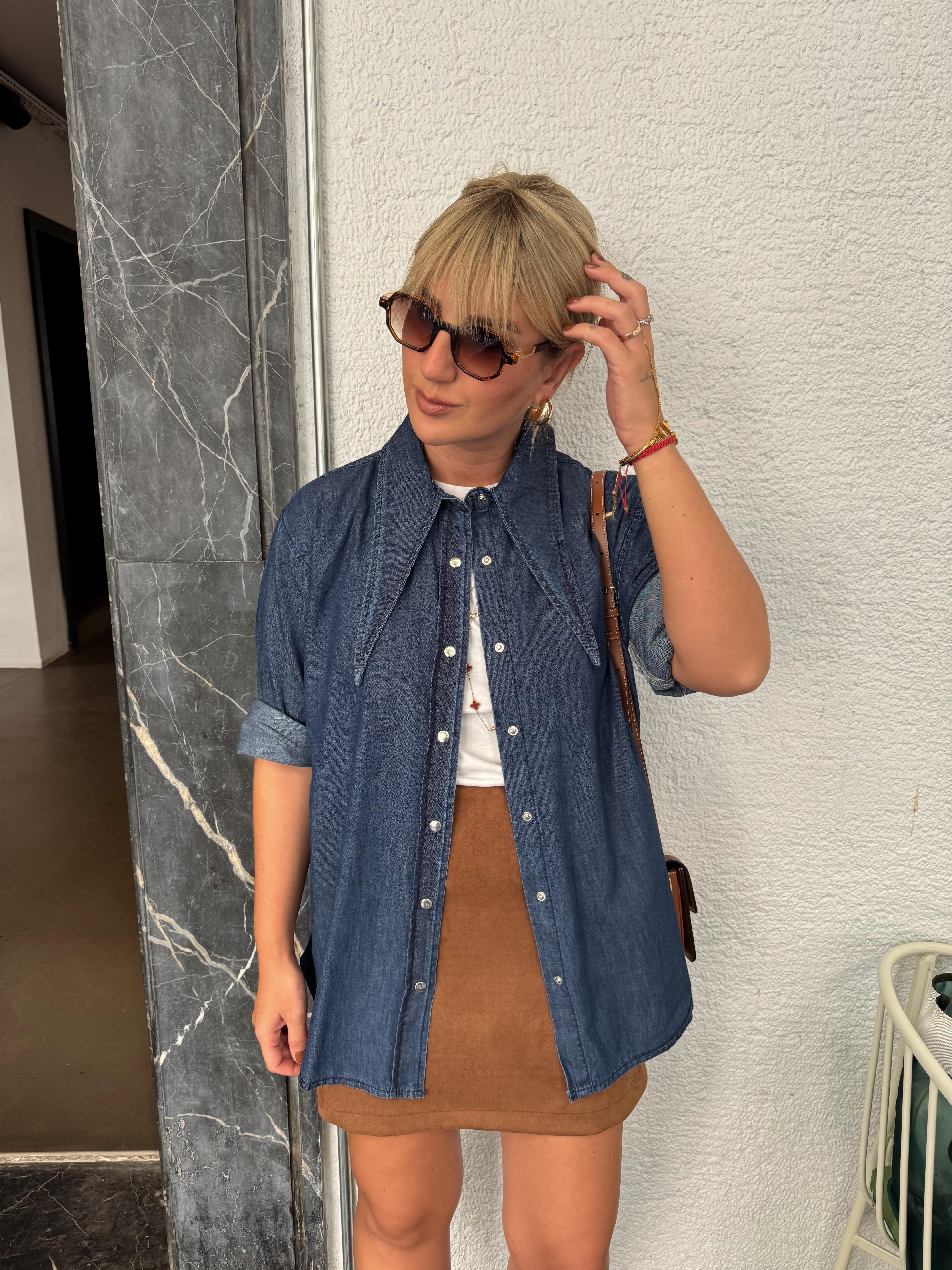 Yaka Detaylı , Tencel Jean Gömlek