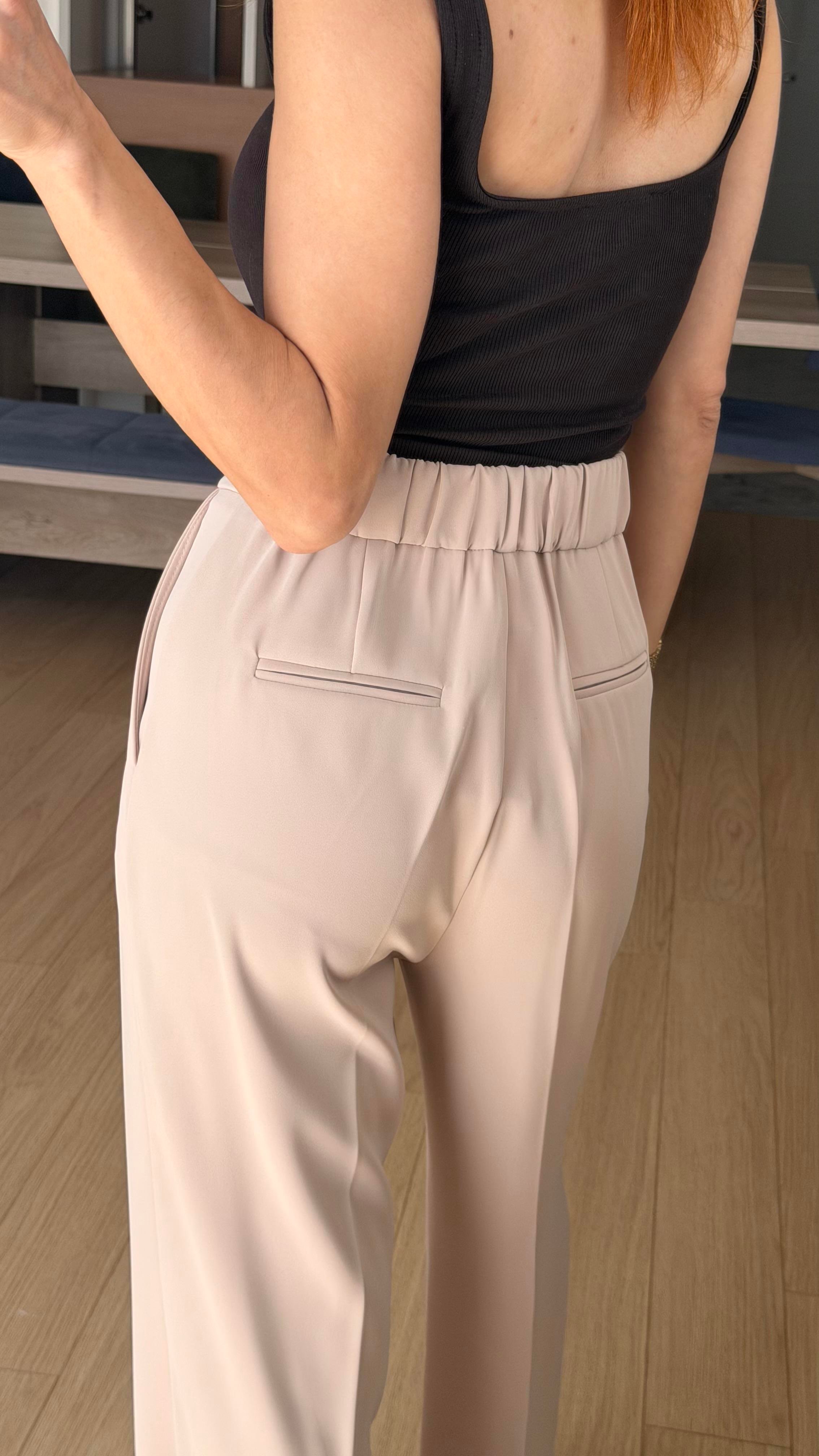 Bej  Bel Lastikli Bol Paça Pantolon 