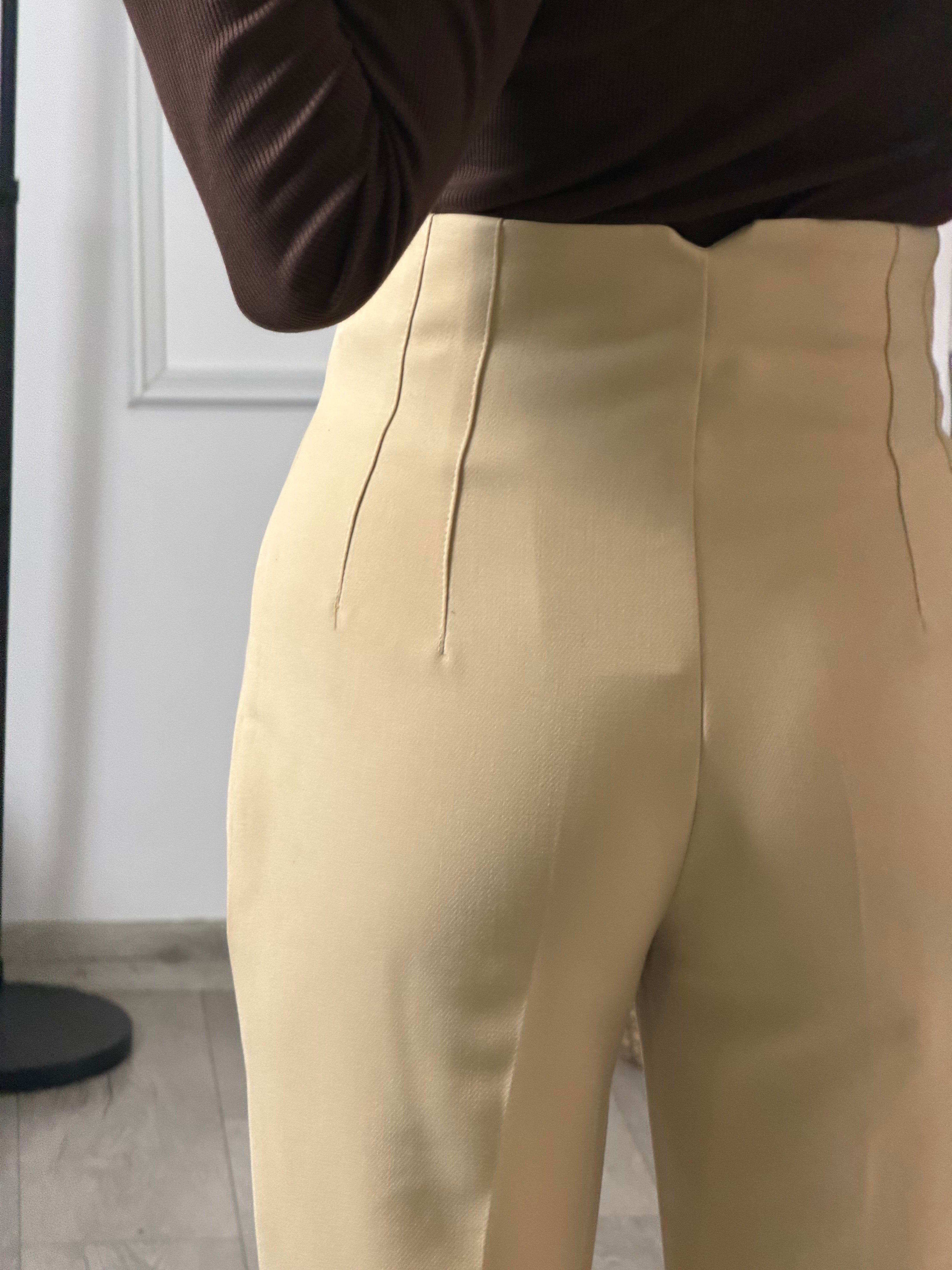 Bej Önü Flatolu Kumaş Pantolon 