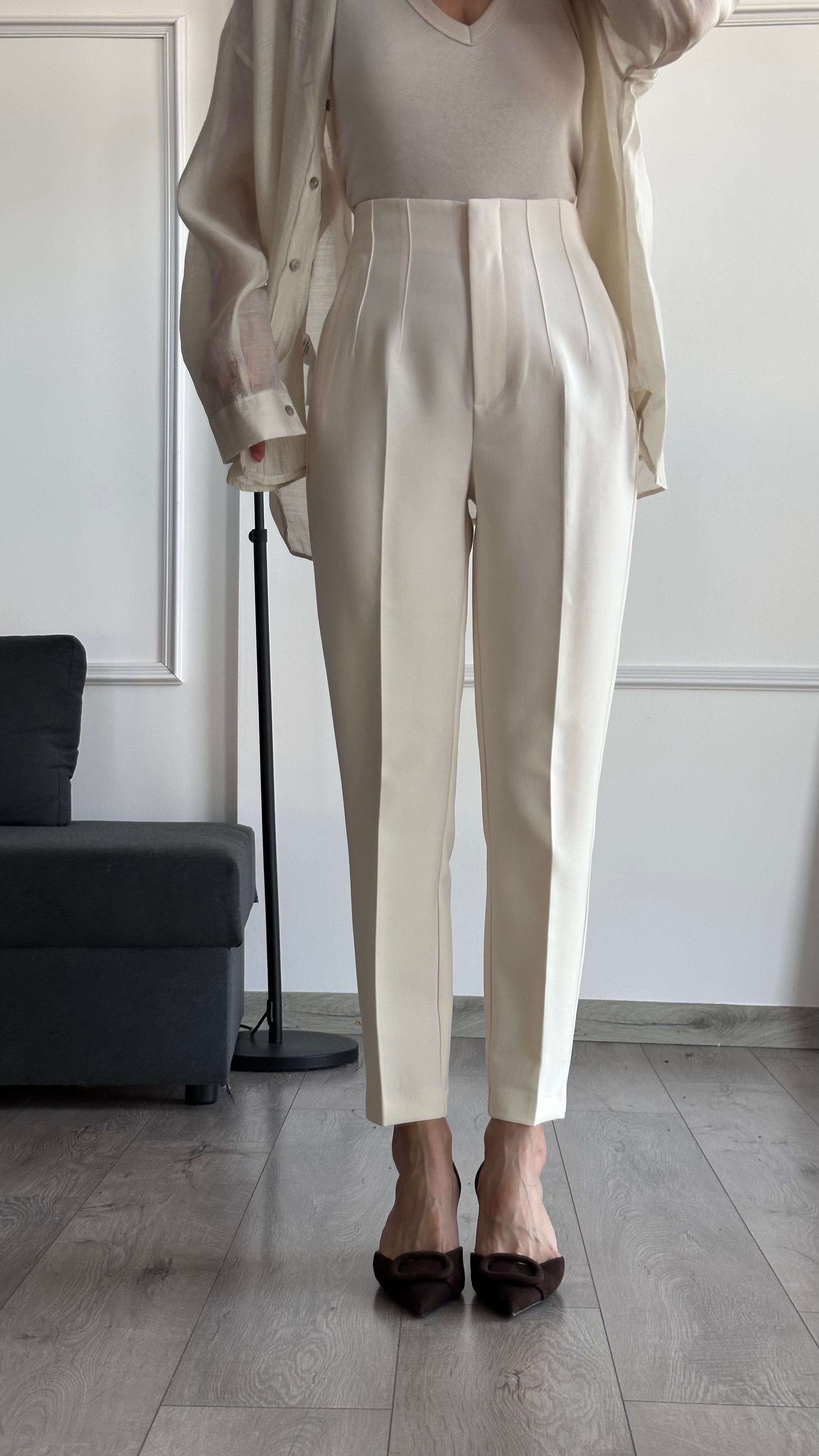 BEJ RUSTİK HIGH WAIST PANTOLON