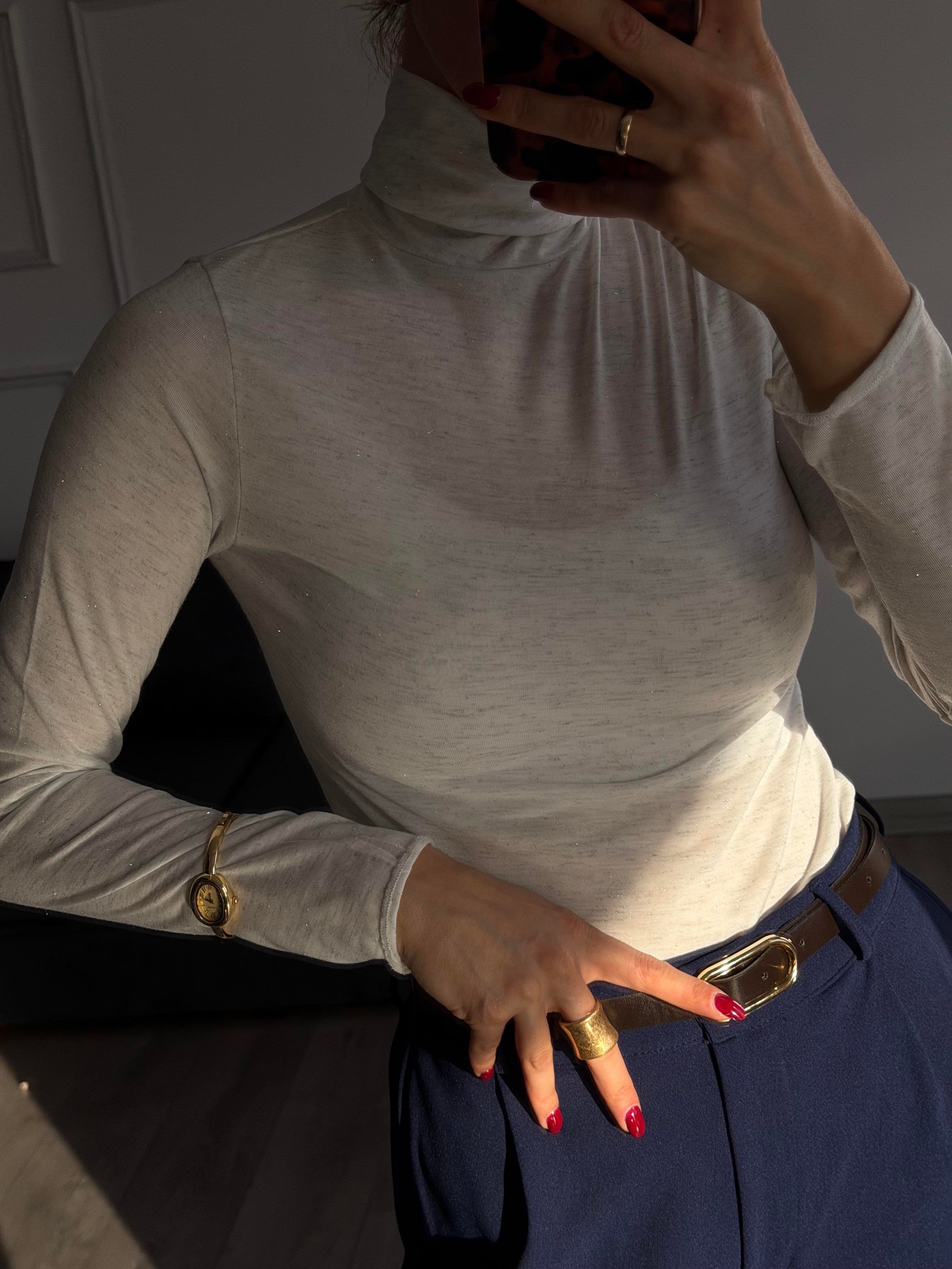 Boğazlı Simli Transparan Bluz 