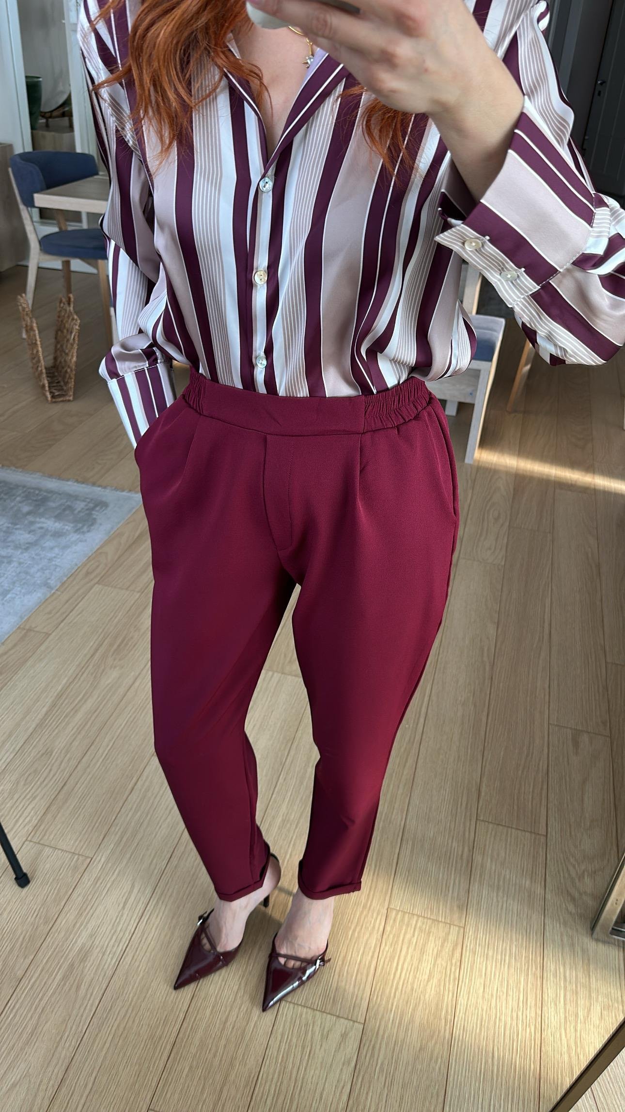 Bordo Bel Lastikli  Havuç Pantolon 