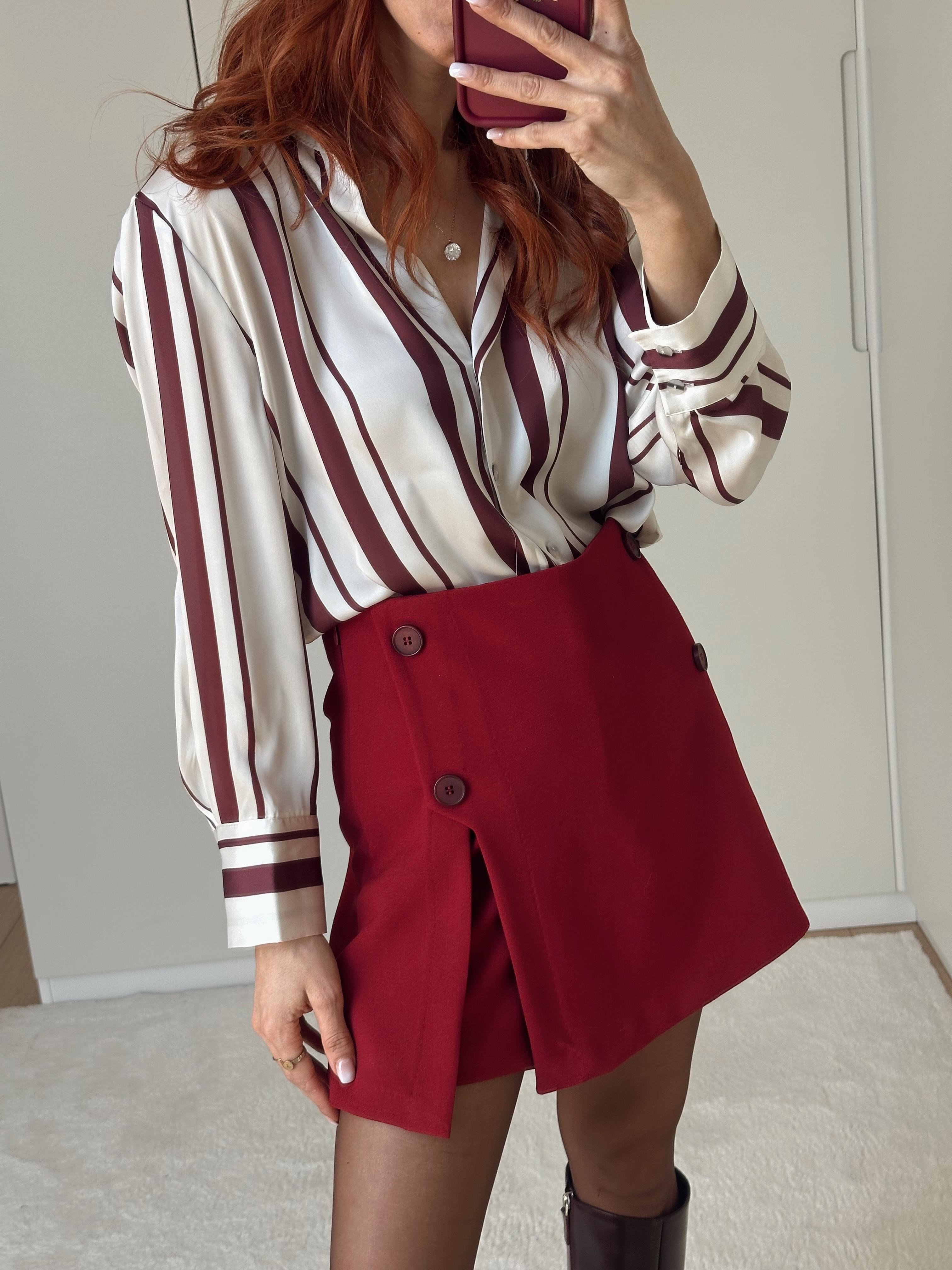Bordo Yırtmaç Detay Zra Şort Etek