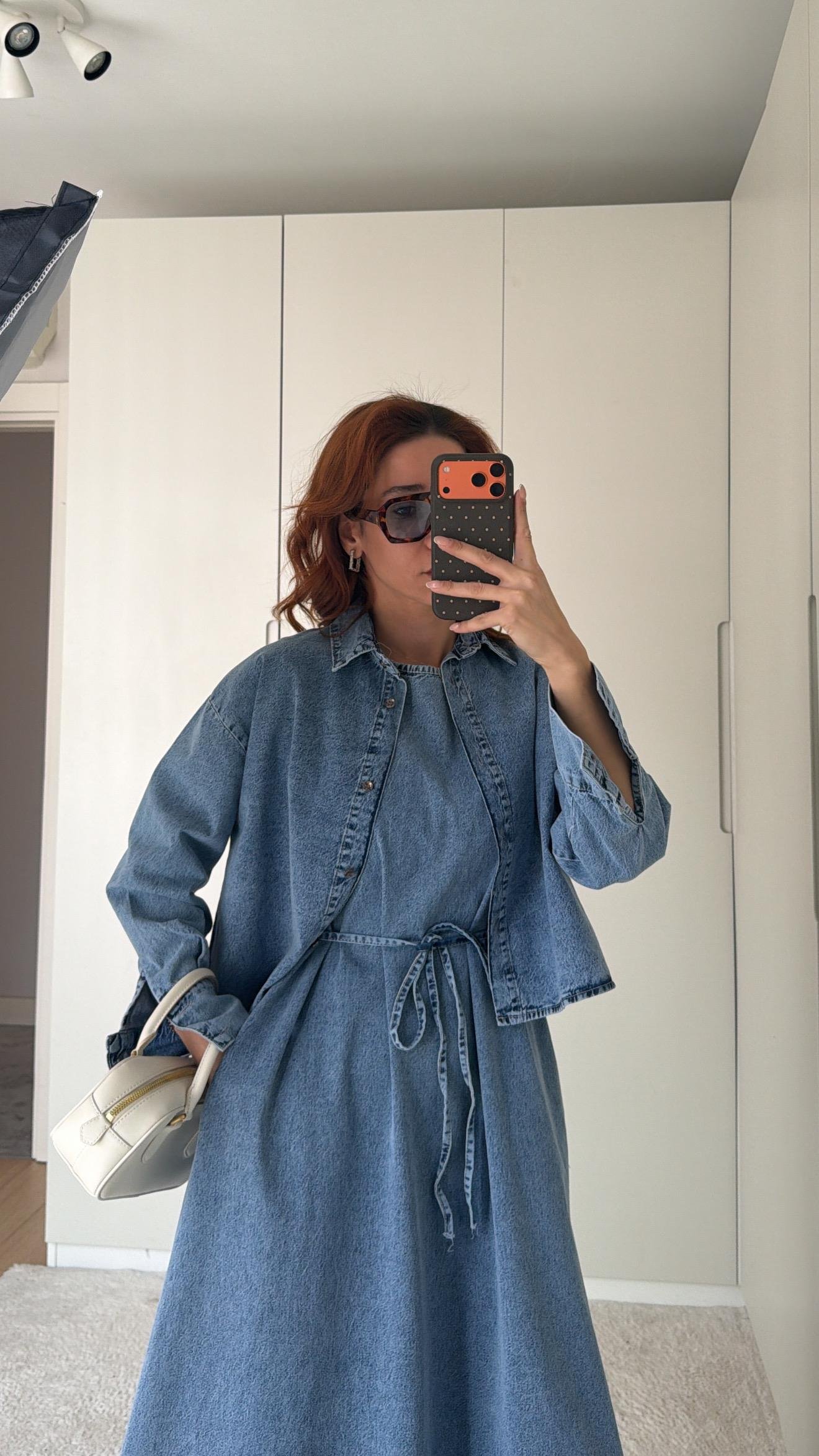 Denim Ceket Elbise Takım 