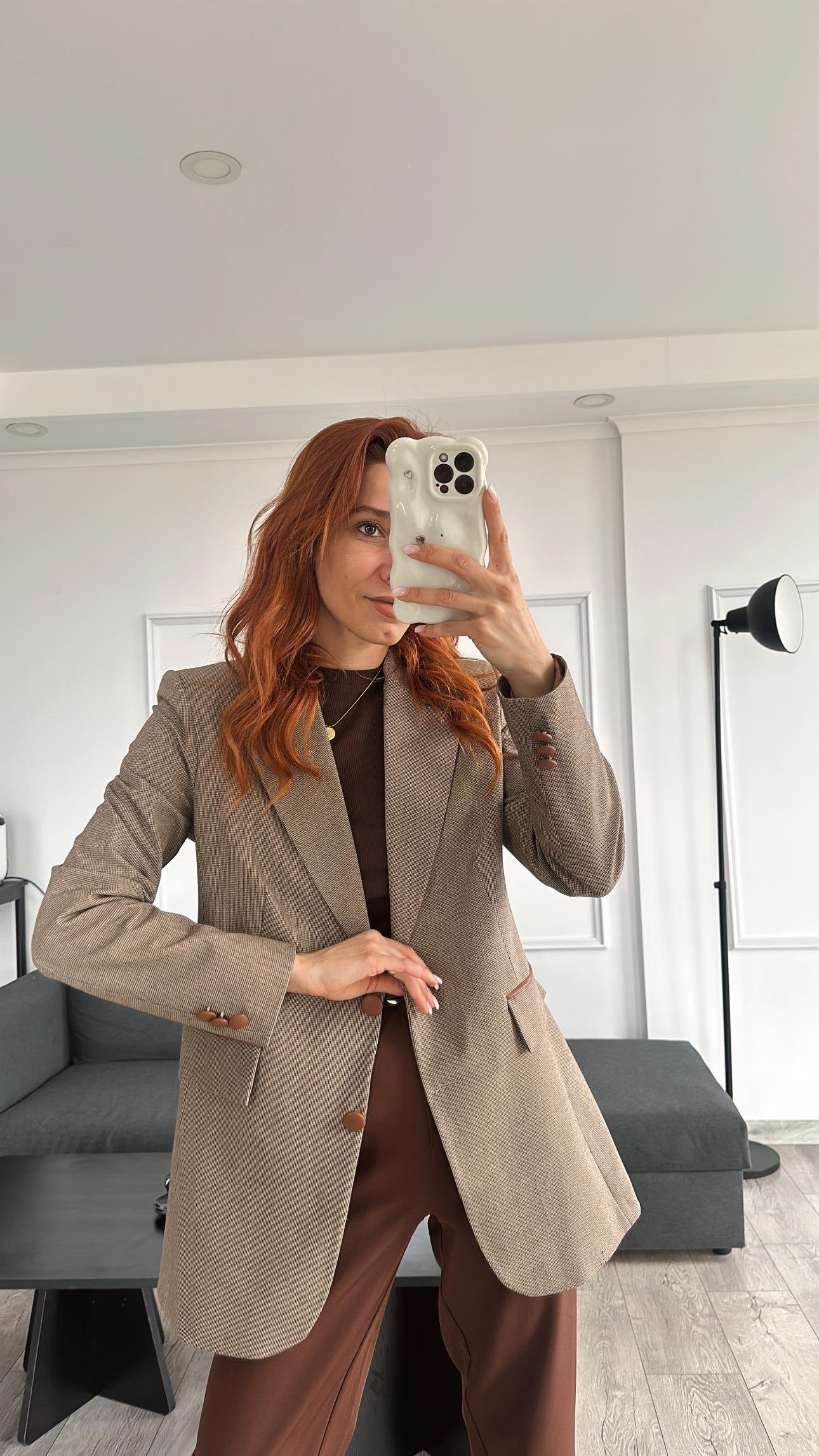 Deri Garnili Kalın Kumaş Astarlı Blazer Ceket