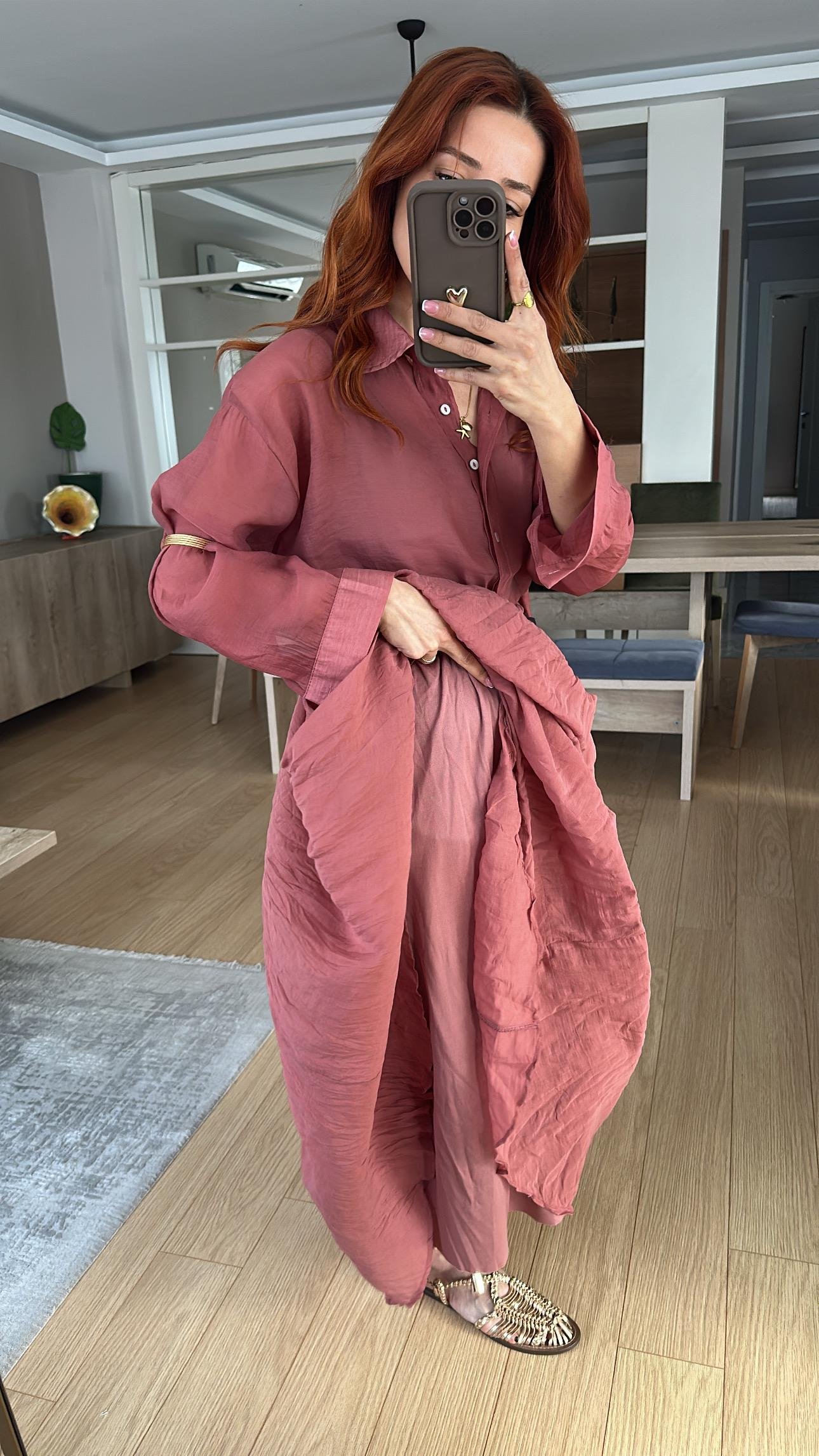 Gül kurusu Kırışık Astarlı Etek