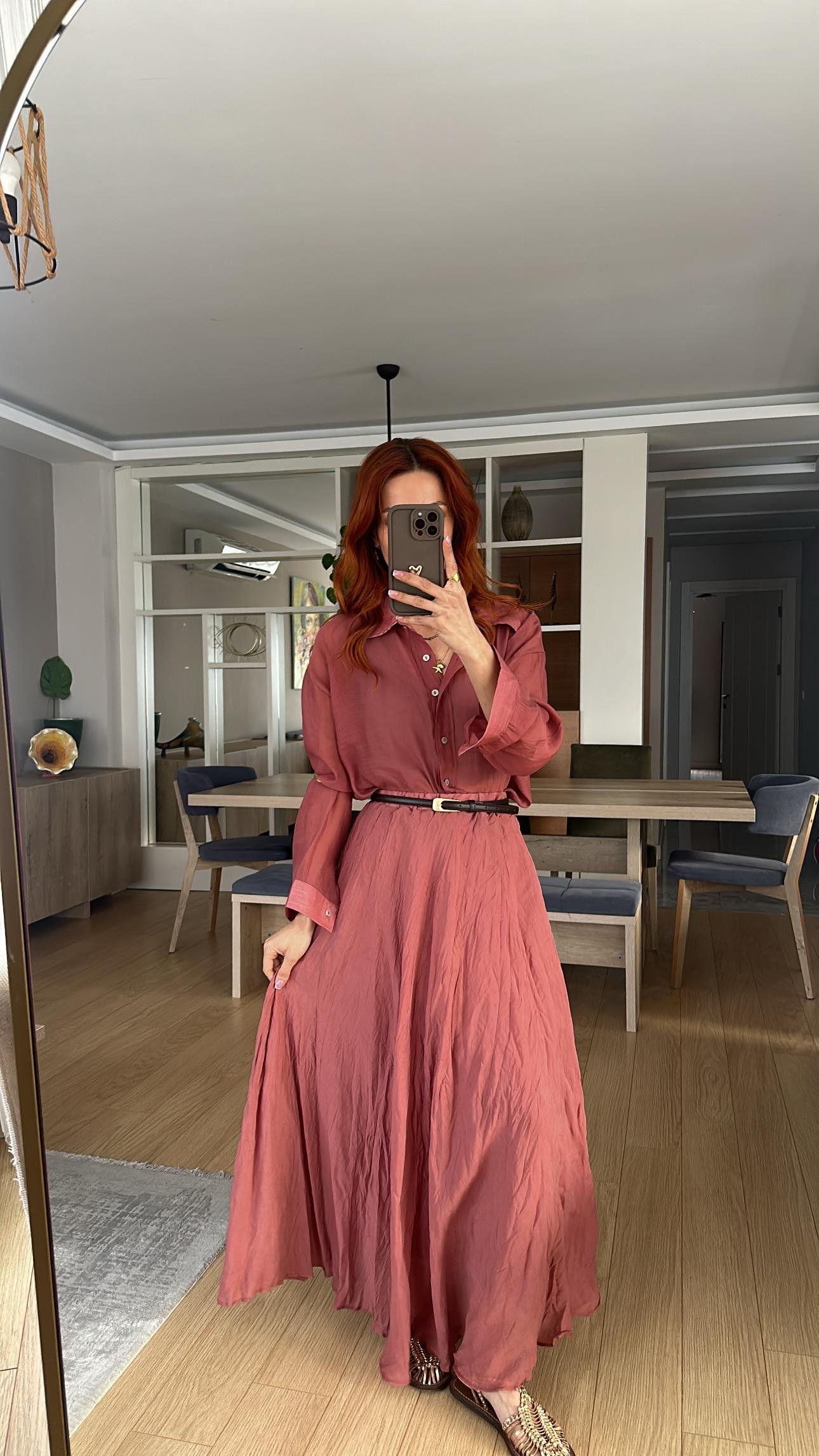 Gül kurusu Kırışık Astarlı Etek