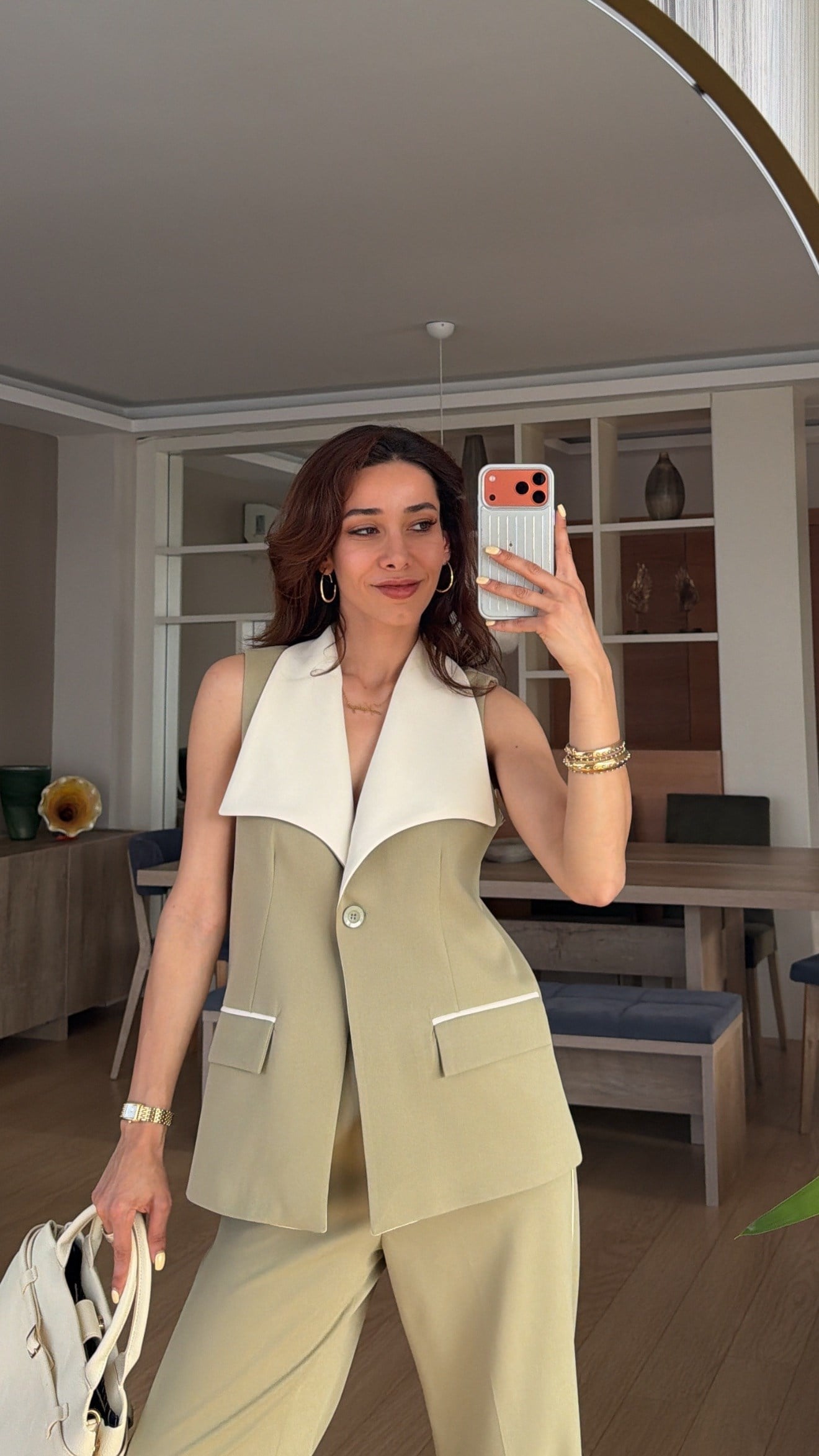 Haki Garnili Geniş Yaka  Takım 