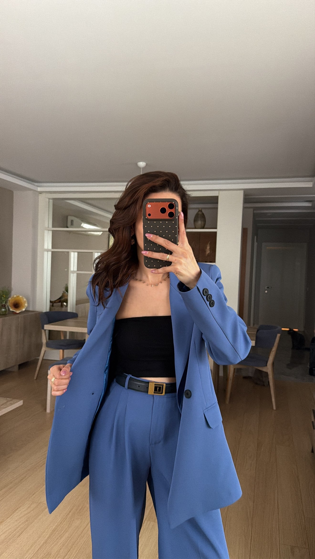 HAVACI MAVİ İNDİGO  PALAZZO PANTOLON  OVERSIZE ASTARLI CEKET TAKIM1