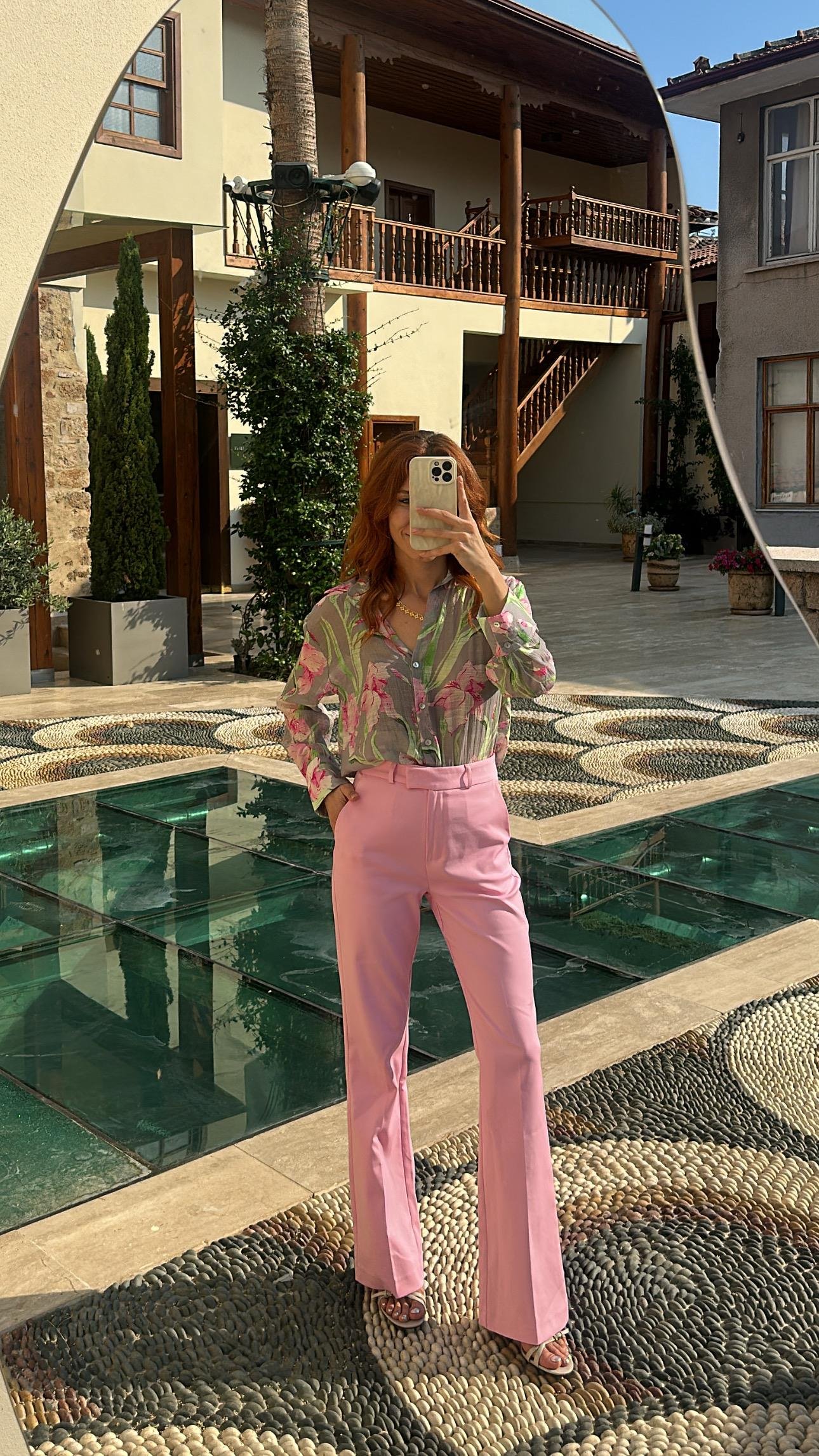İspanyol Paça Orjinal Marka Pantolon Pembe