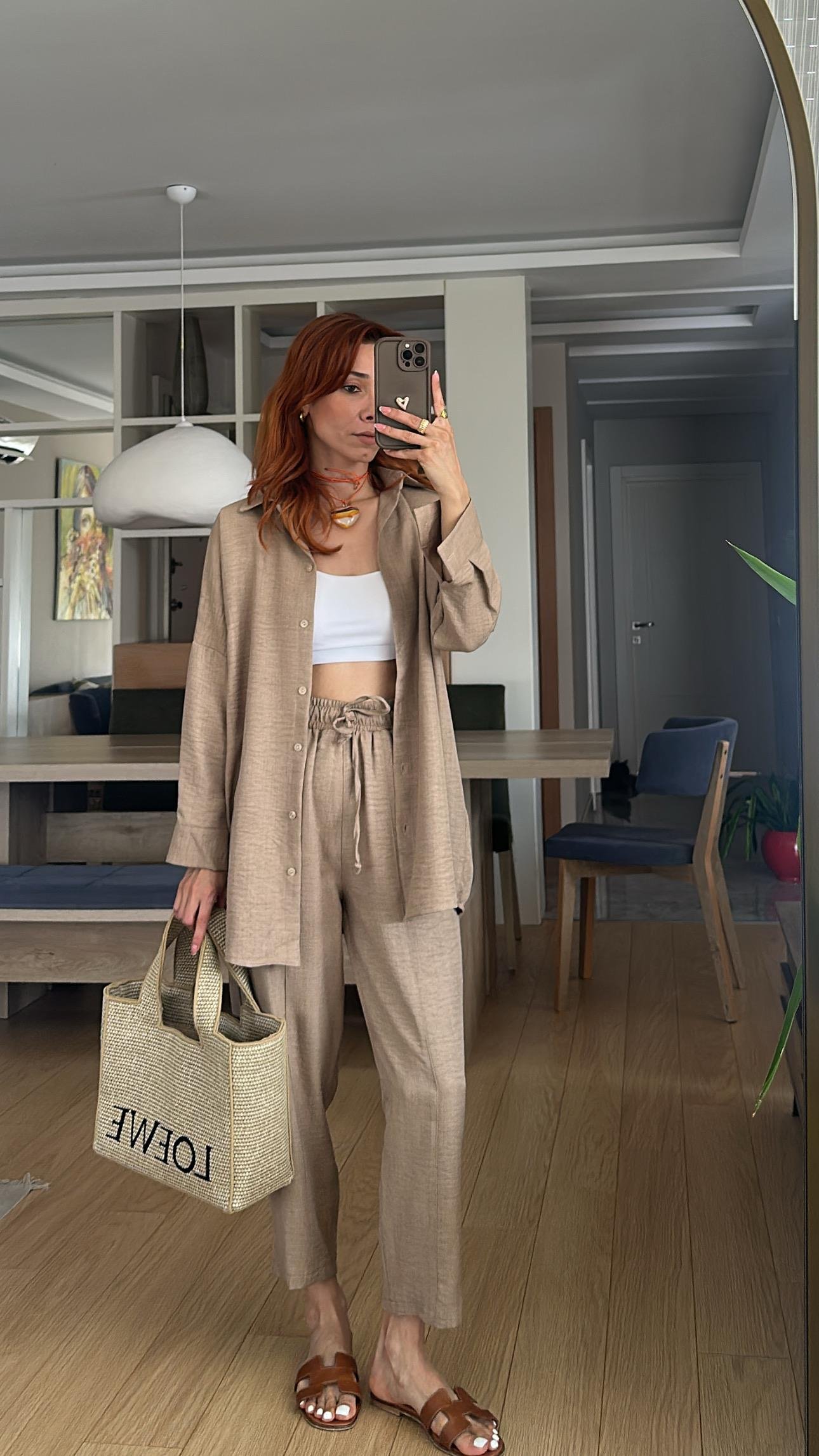 Kahve Bel Lastik Pantolon Gömlek Takım 