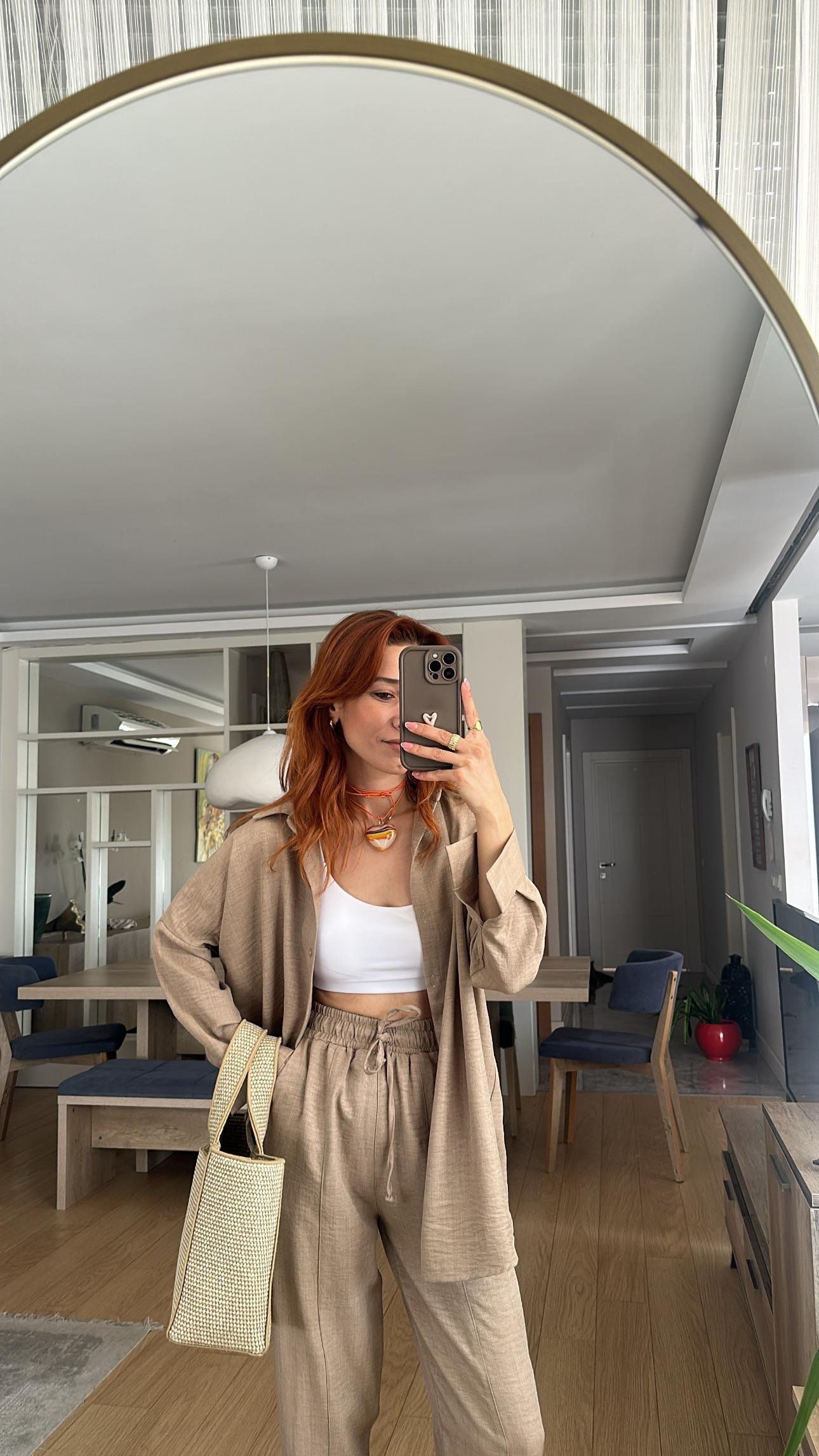 Kahve Bel Lastik Pantolon Gömlek Takım 