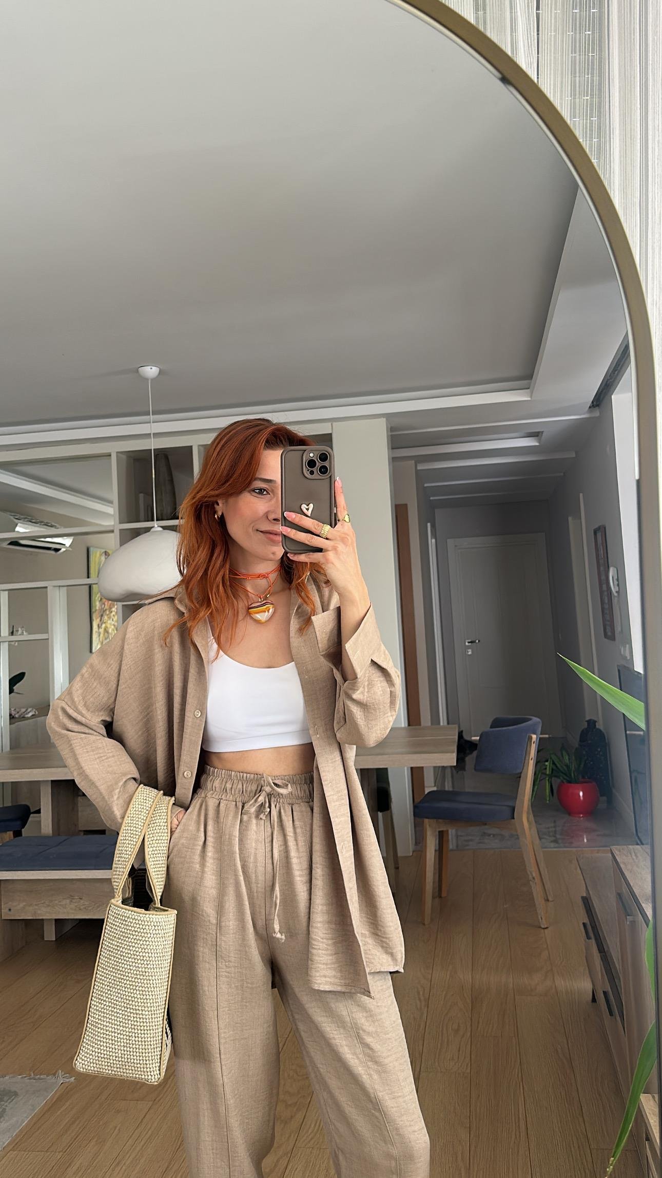 Kahve Bel Lastik Pantolon Gömlek Takım 