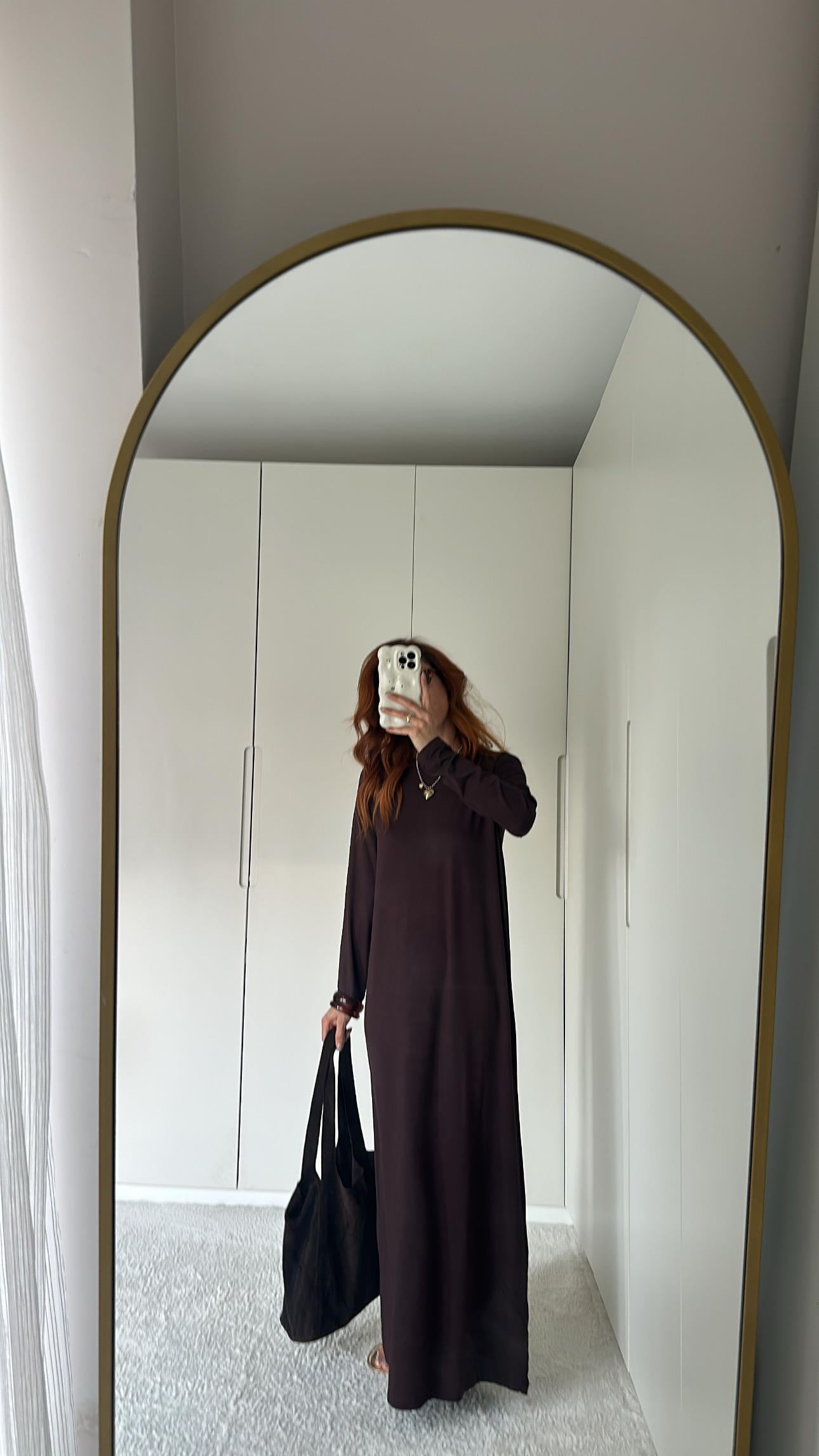 Kahve İçlik Elbise Modal Kumaş 
