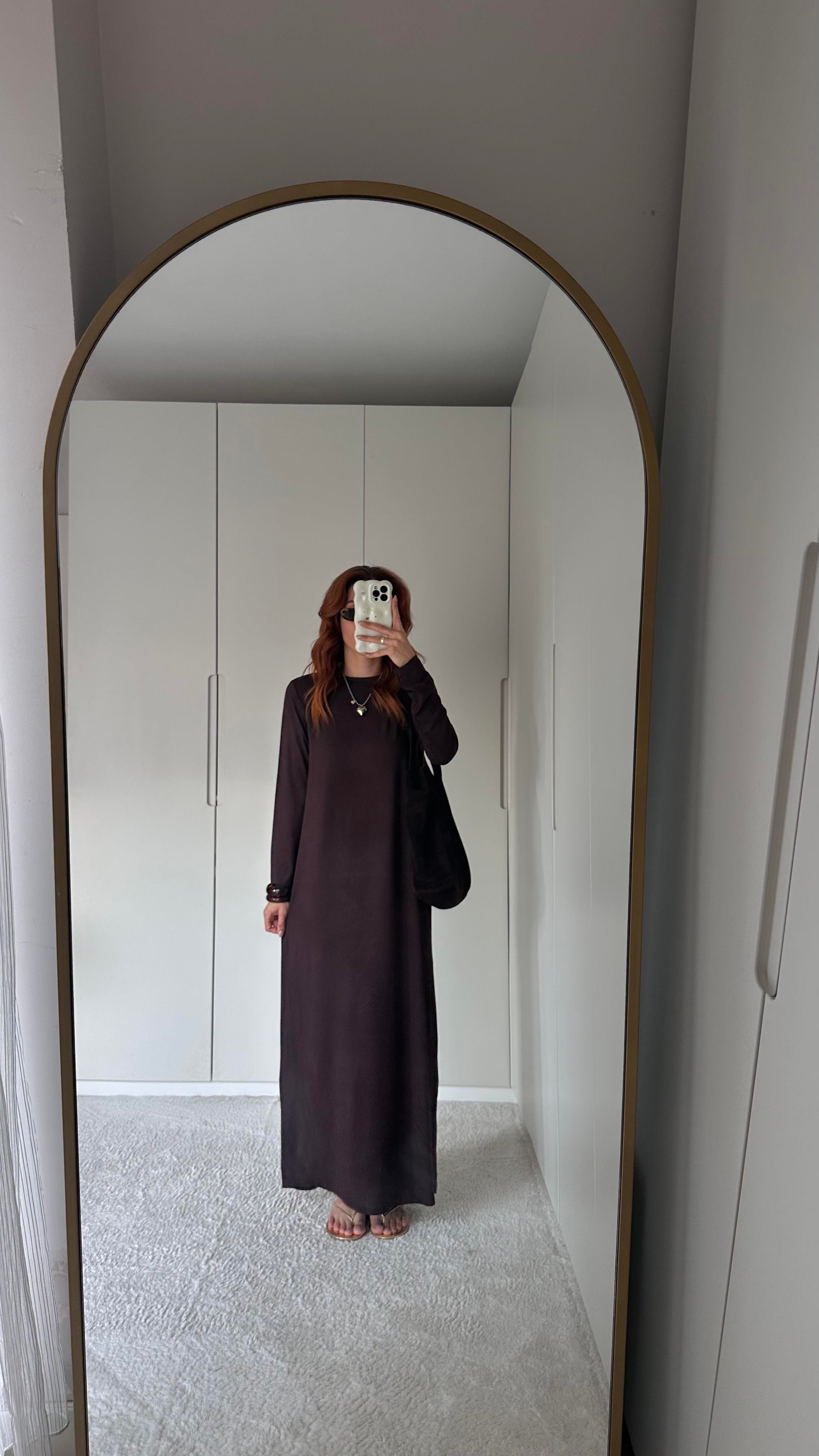 Kahve İçlik Elbise Modal Kumaş 