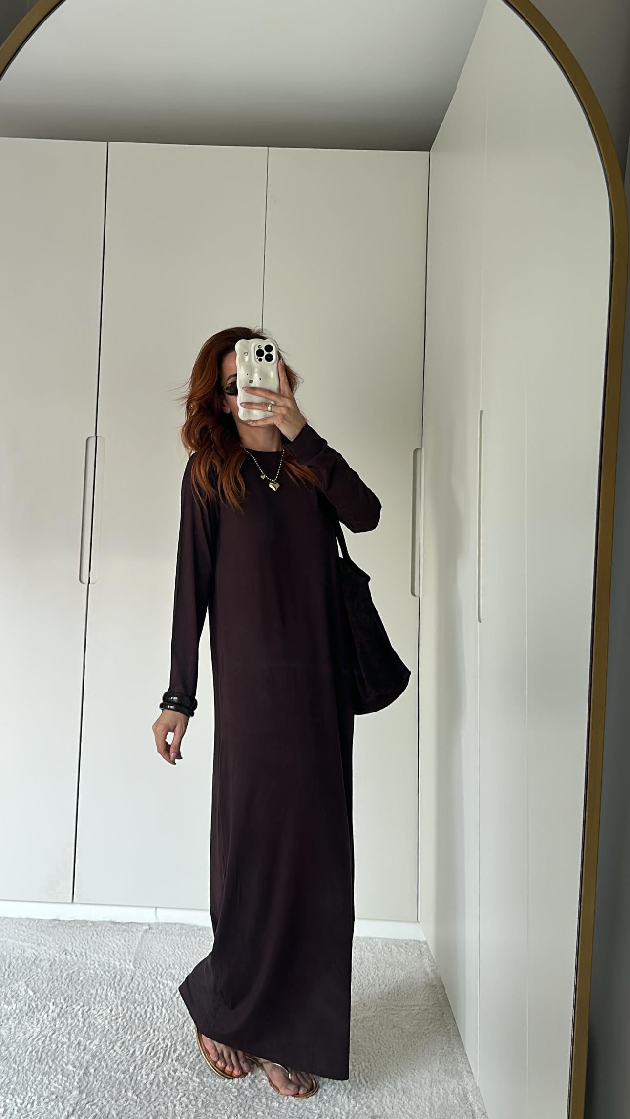 Kahve İçlik Elbise Modal Kumaş 