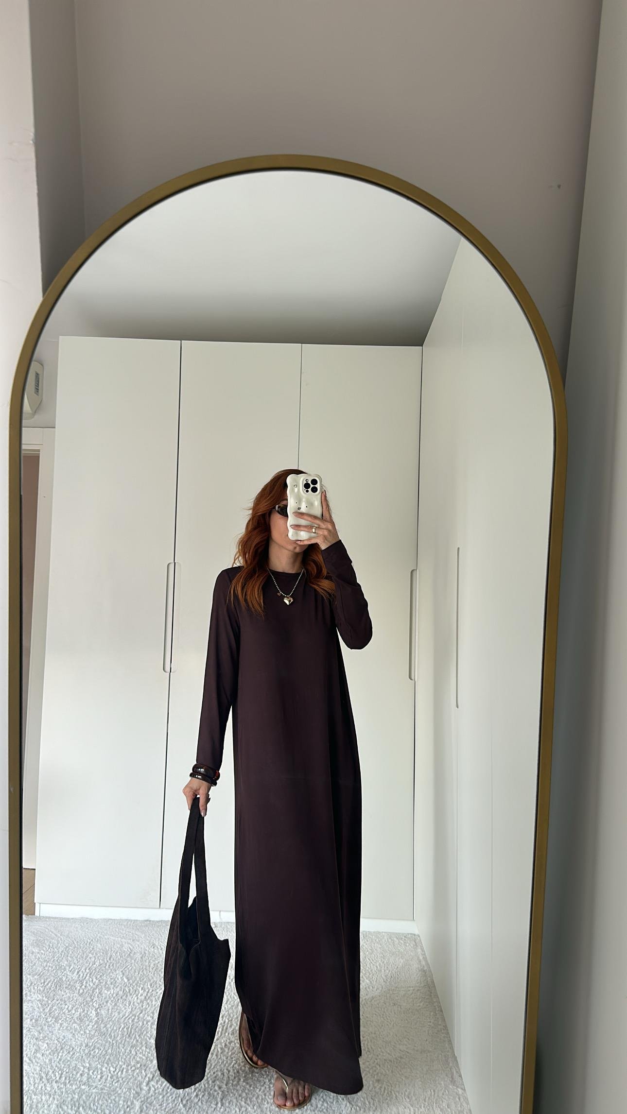 Kahve İçlik Elbise Modal Kumaş 