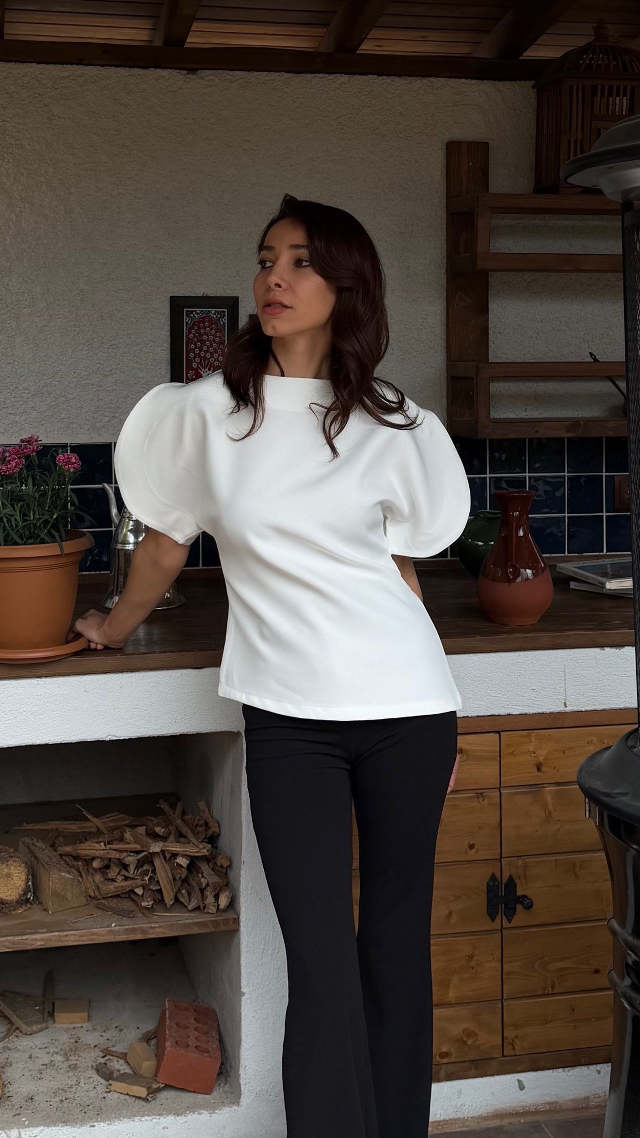 Karpuz Kol Beyaz Bluz 