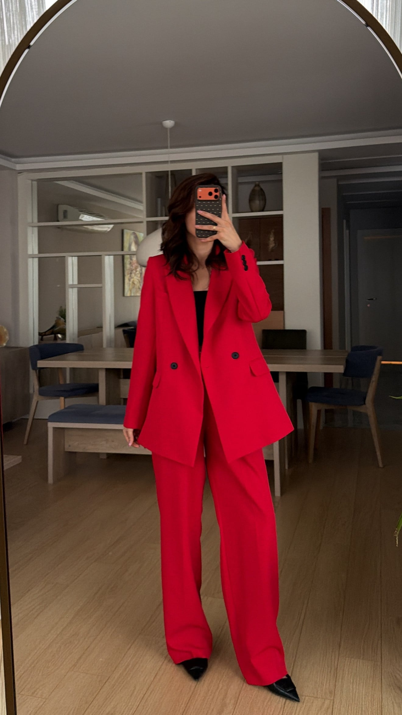 KIRMIZI PALAZZO PANTOLON  OVERSIZE ASTARLI CEKET TAKIM1
