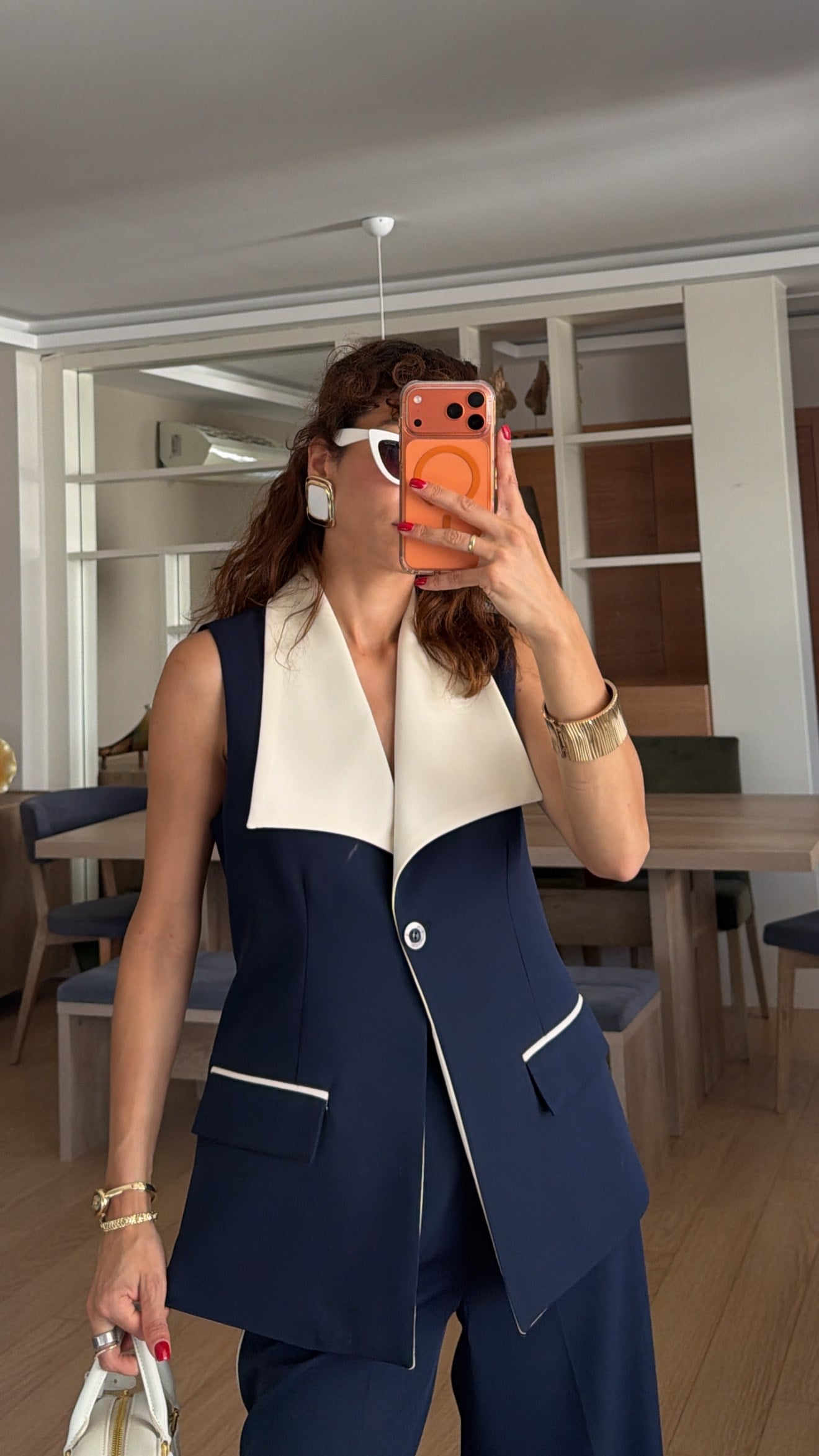Lacivert Garnili Geniş Yaka  Takım 