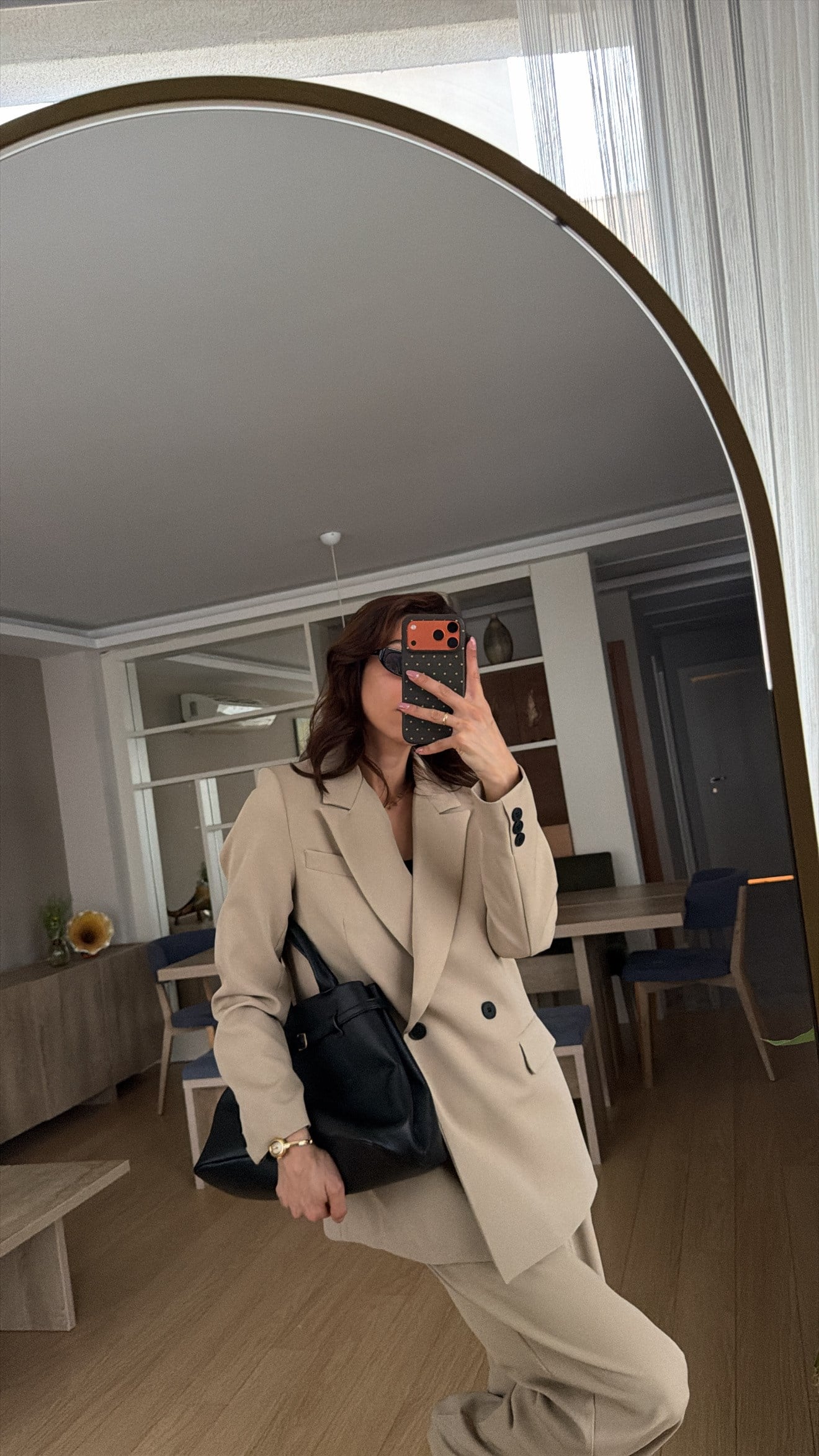 LATTE BEJ PİLE DETAY PALAZZO PANTOLON  OVERSİZE  ASTARLI CEKET TAKIM ELBİSE1