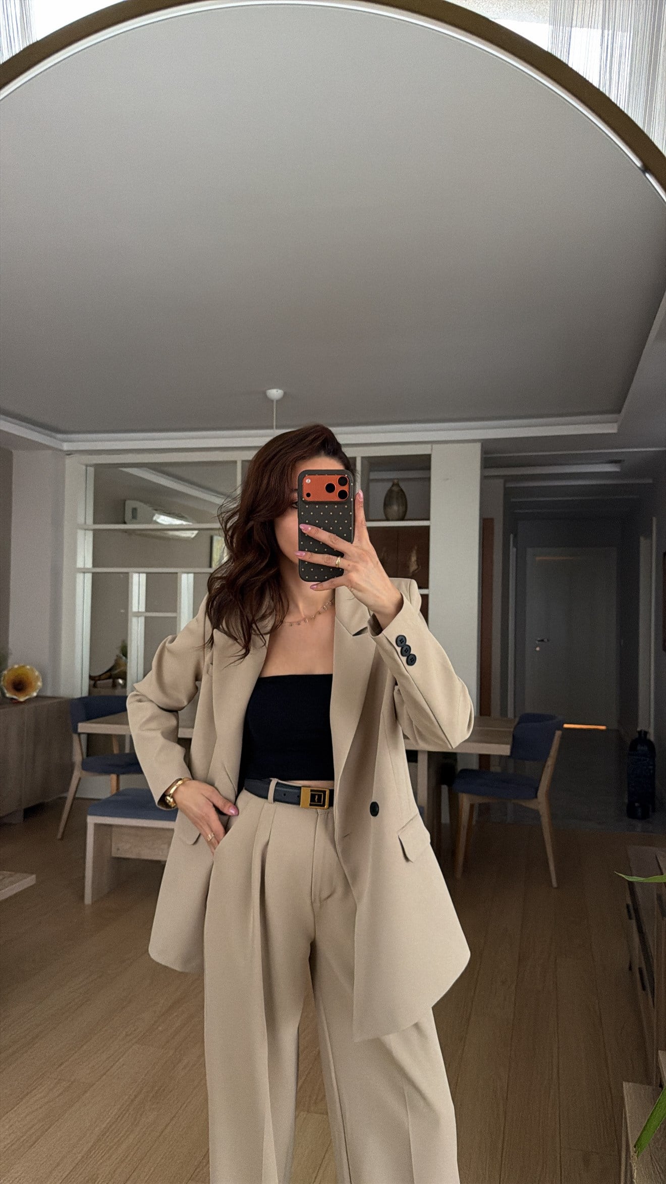 LATTE BEJ PİLE DETAY PALAZZO PANTOLON  OVERSİZE  ASTARLI CEKET TAKIM ELBİSE1