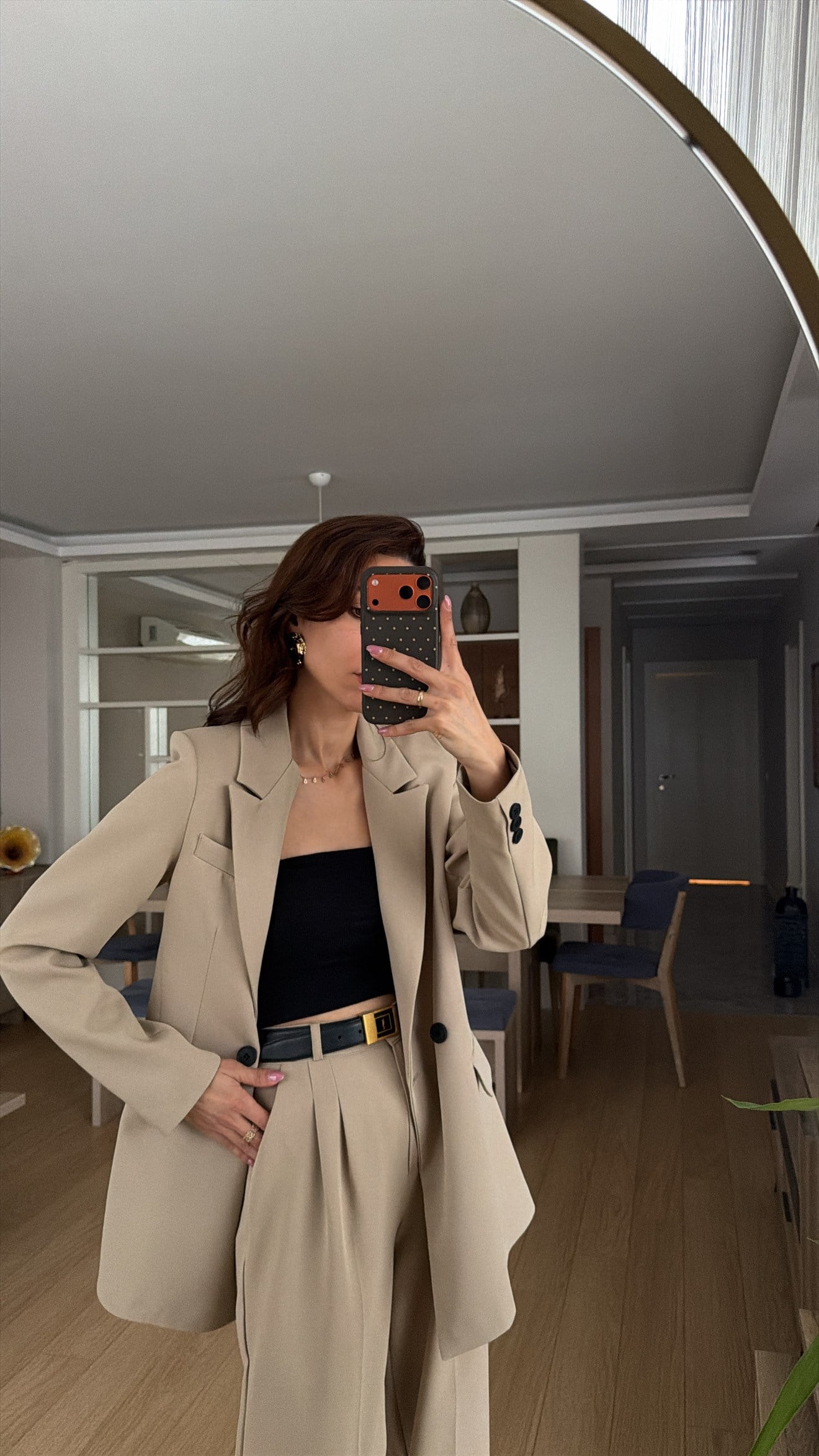LATTE BEJ PİLE DETAY PALAZZO PANTOLON  OVERSİZE  ASTARLI CEKET TAKIM ELBİSE1
