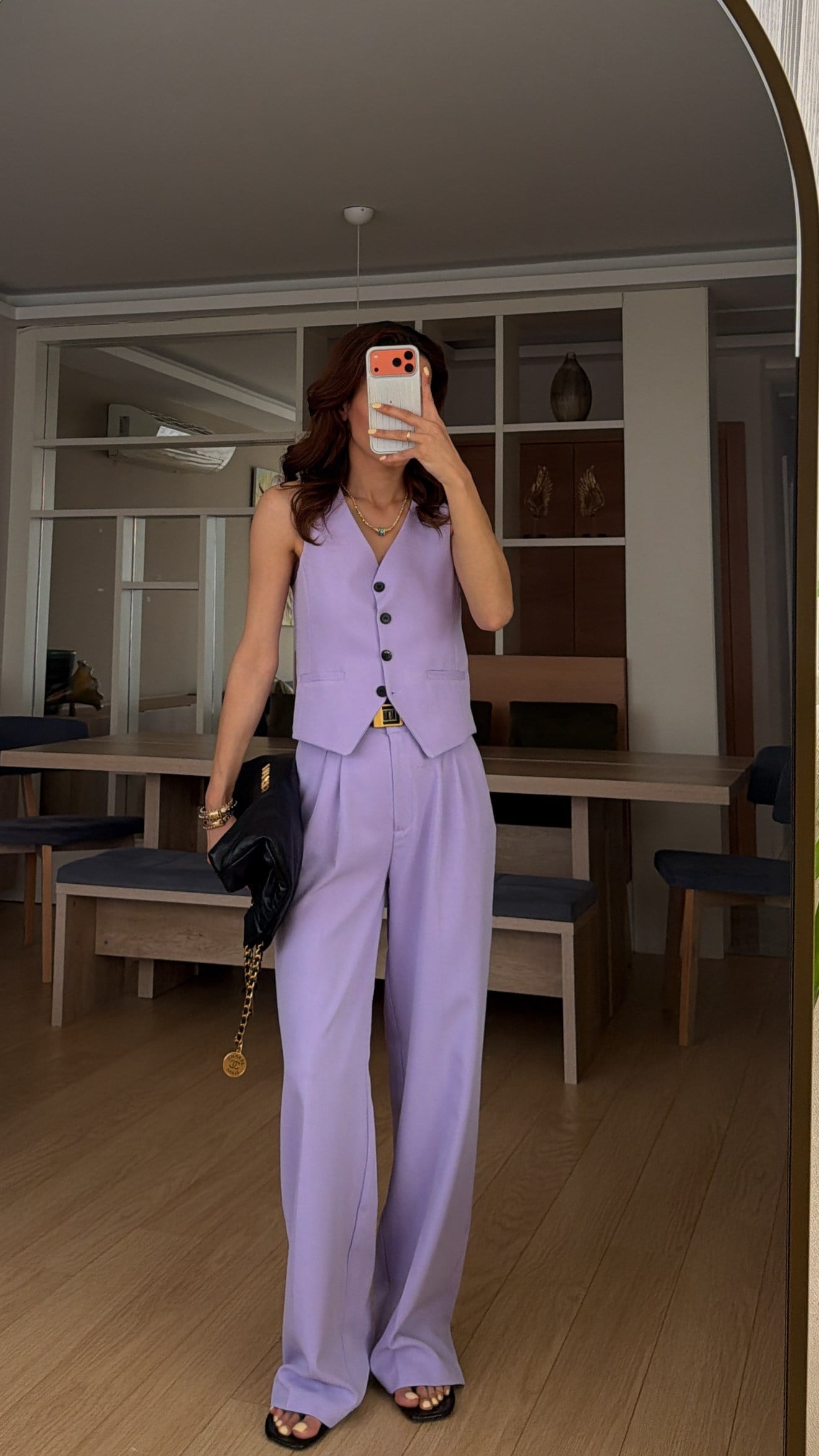 Lila Yelek Palazzo Pantolon Takım