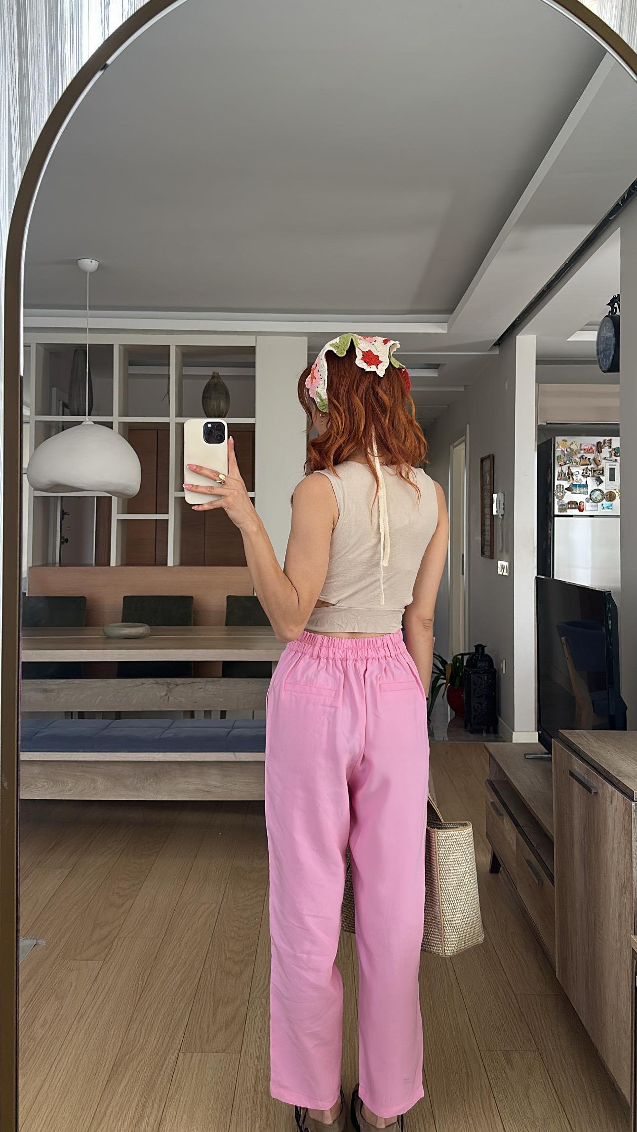 Massm. Bel Latikli Tensel Pantolon Pembe 