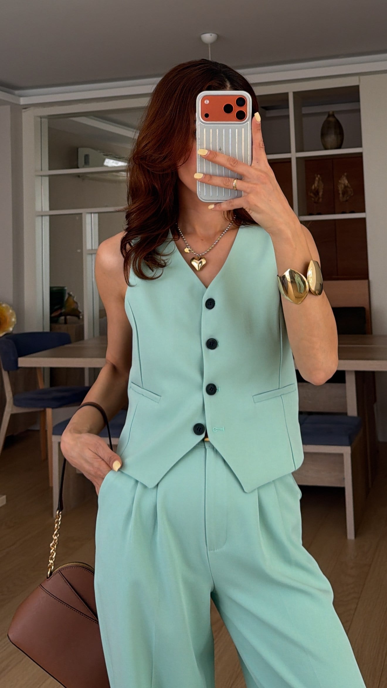 Mint Yeşili Yelek Palazzo Pantolon Takım