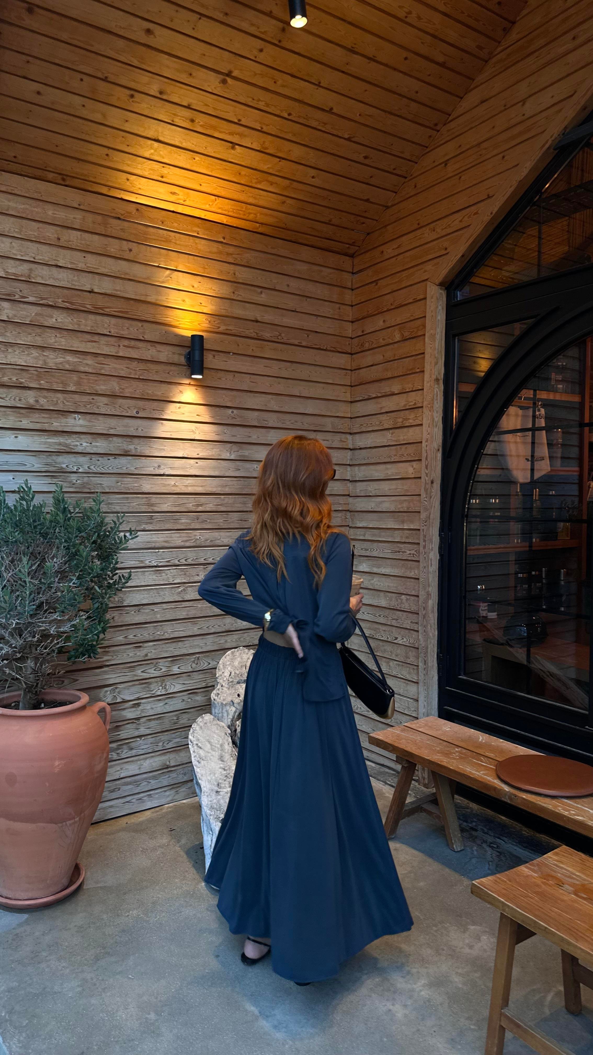 Modal Kumaş antrasit Belden Lastiki Etek Bluz Takım 