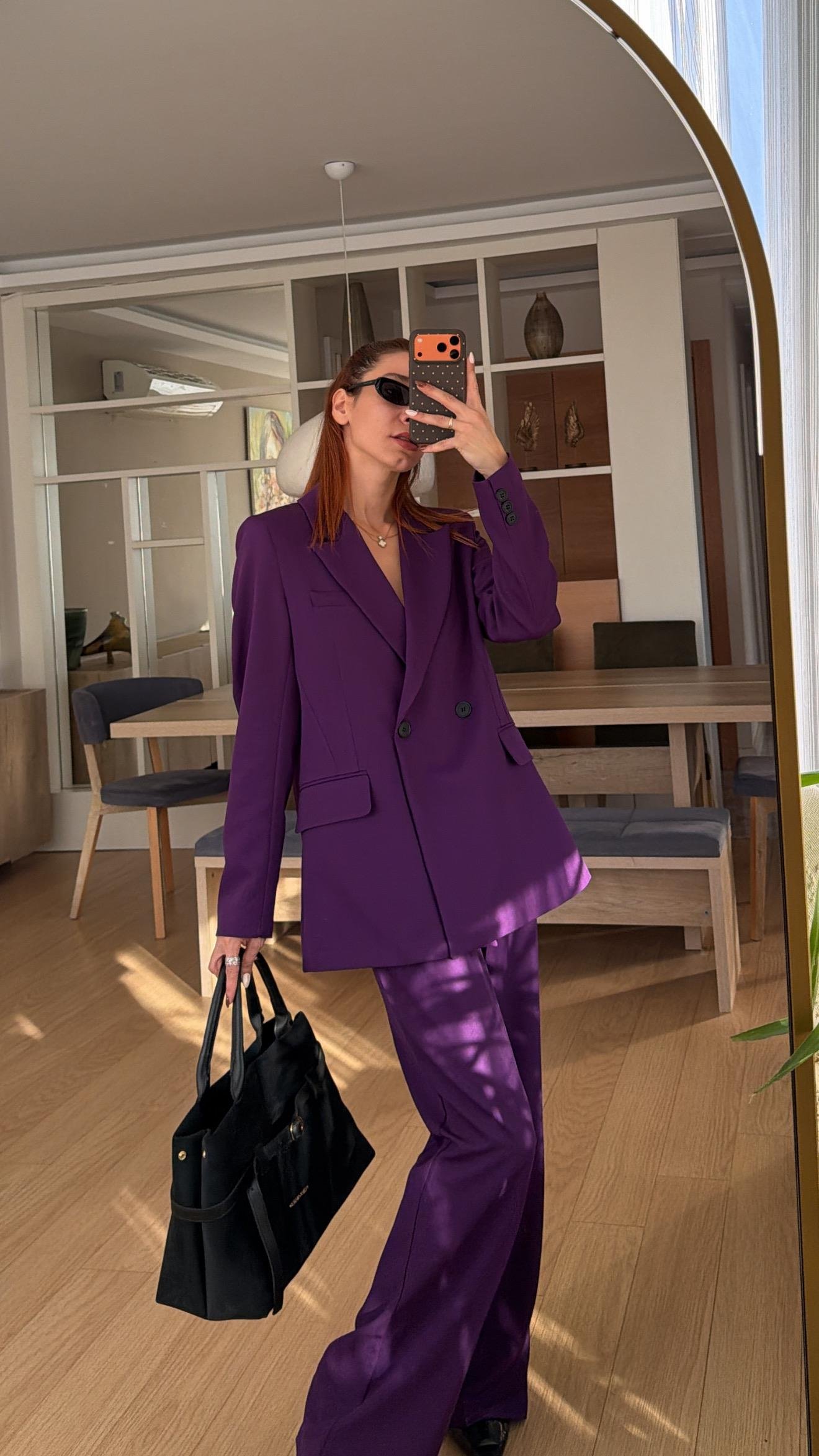 MÜRDÜM MORU OVERSIZE CEKET PİLE DETAY PALAZZO OVERSİZE CEKET TAKIM ELBİSE