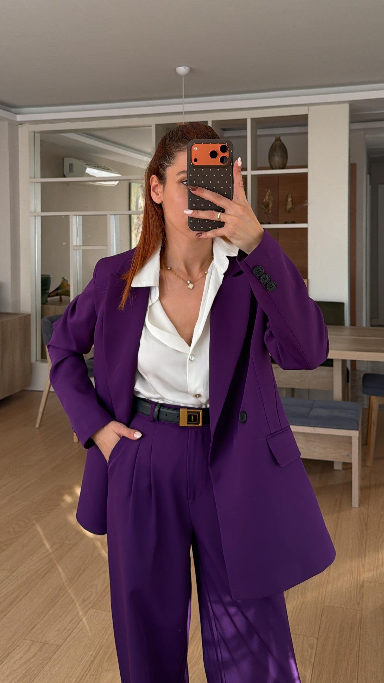 MÜRDÜM MORU OVERSIZE CEKET PİLE DETAY PALAZZO OVERSİZE CEKET TAKIM ELBİSE
