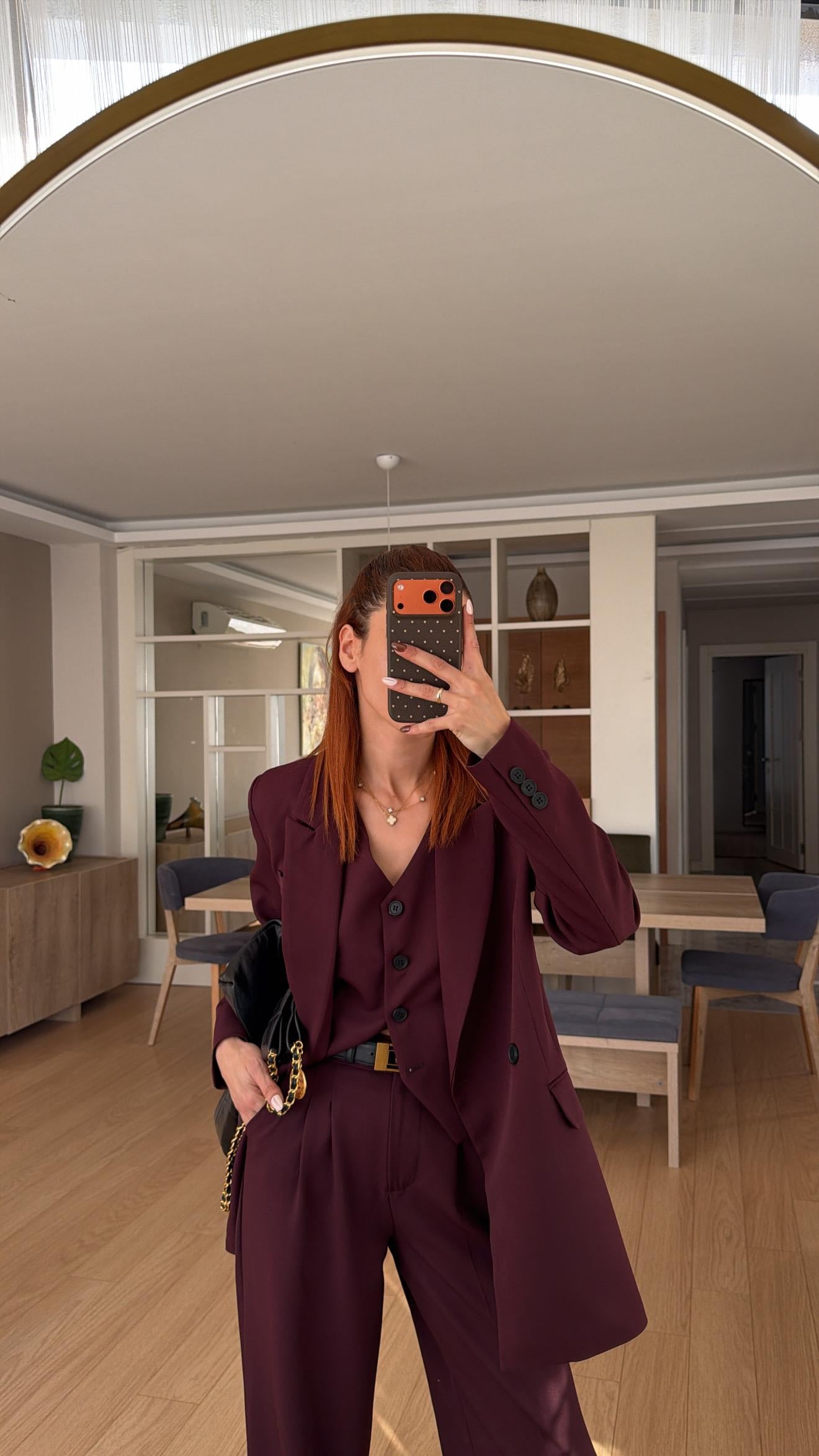 MÜRDÜM  YELEKLİ  PİLE DETAY PALAZZO OVERSİZE CEKET TAKIM ELBİSE1