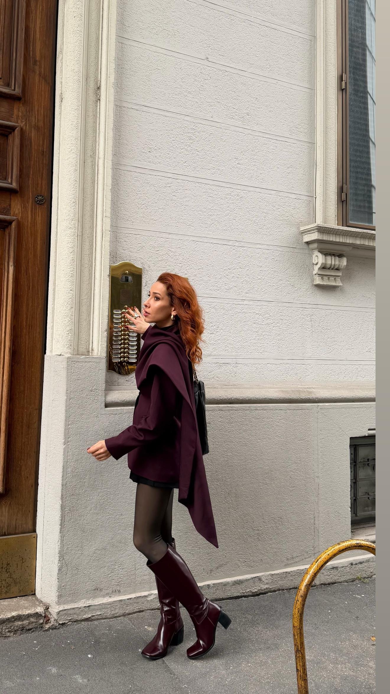 Pelerin Detaylı Blazer Mürdüm