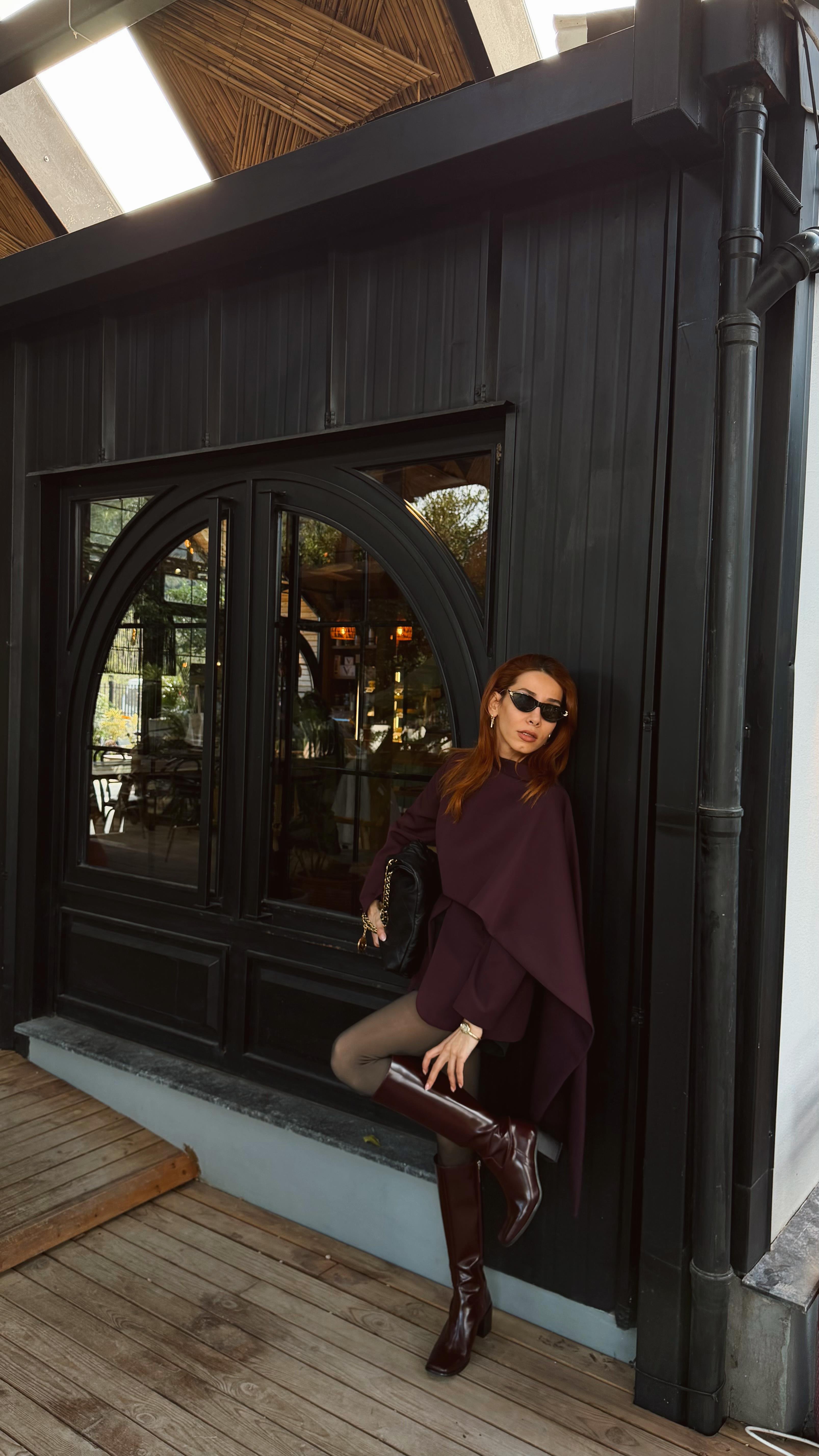Pelerin Detaylı Blazer Mürdüm