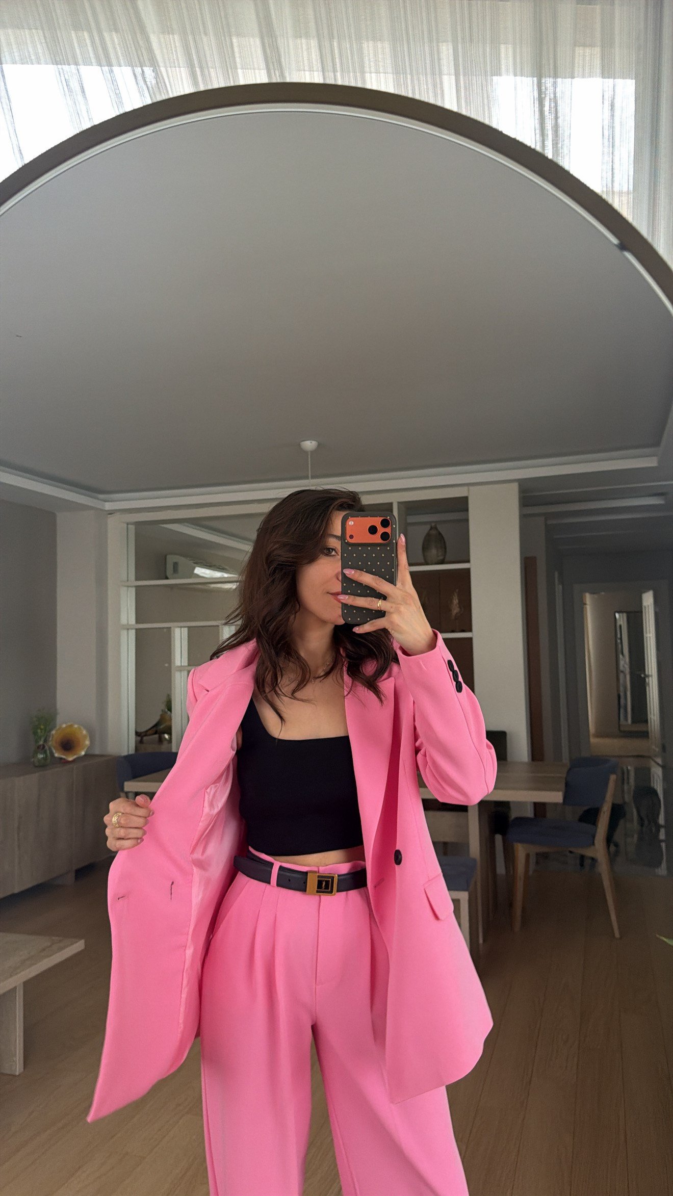 PEMBE  PİLE DETAY PALAZZO PANTOLON  OVERSİZE  ASTARLI CEKET TAKIM ELBİSE1