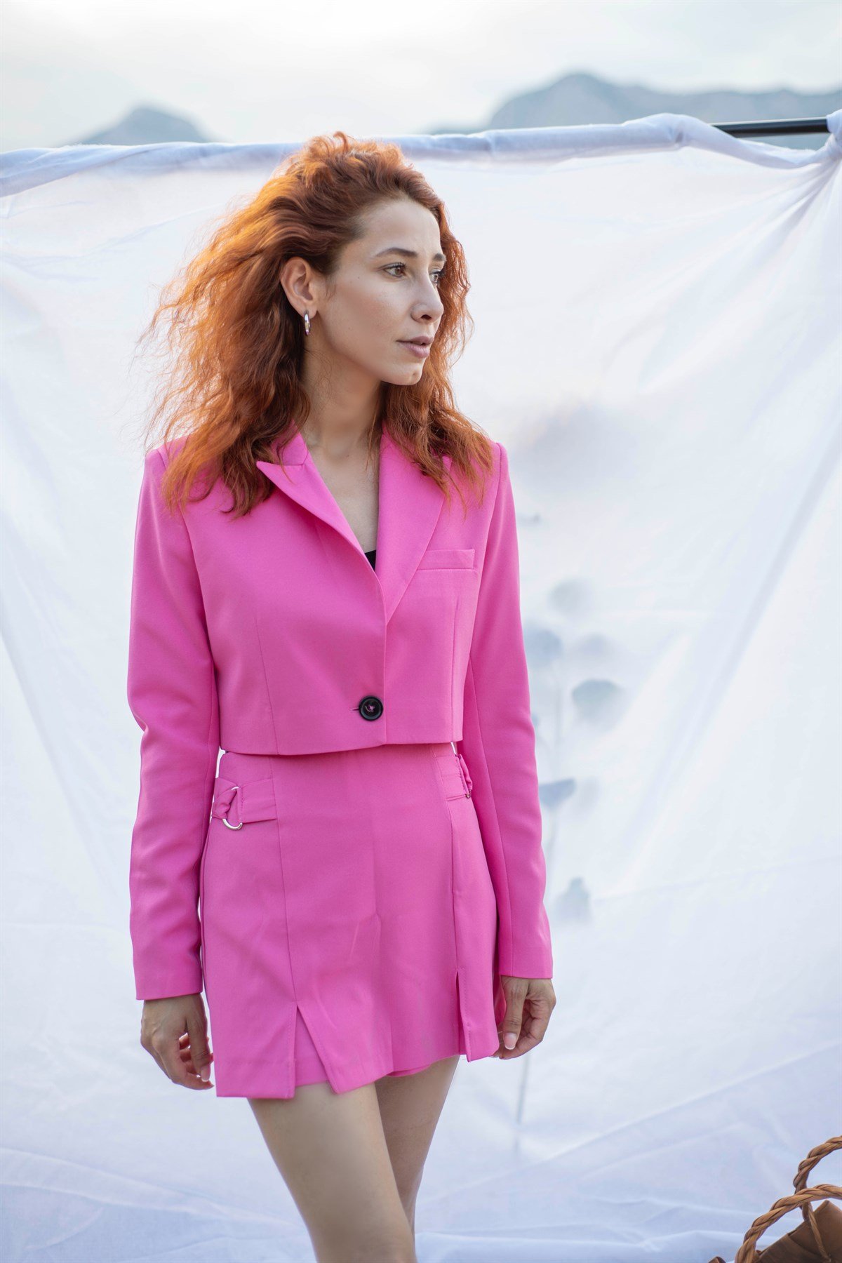 Pembe Şort Etek Ceket İkili takım