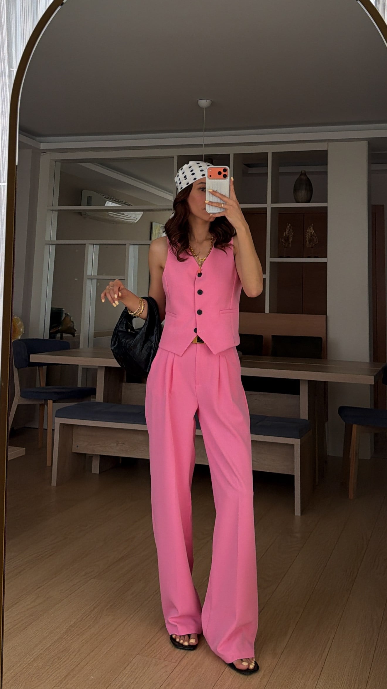 Pembe Yelek Palazzo Pantolon Takım