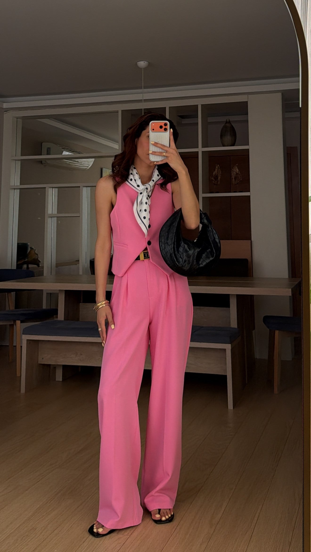 Pembe Yelek Palazzo Pantolon Takım