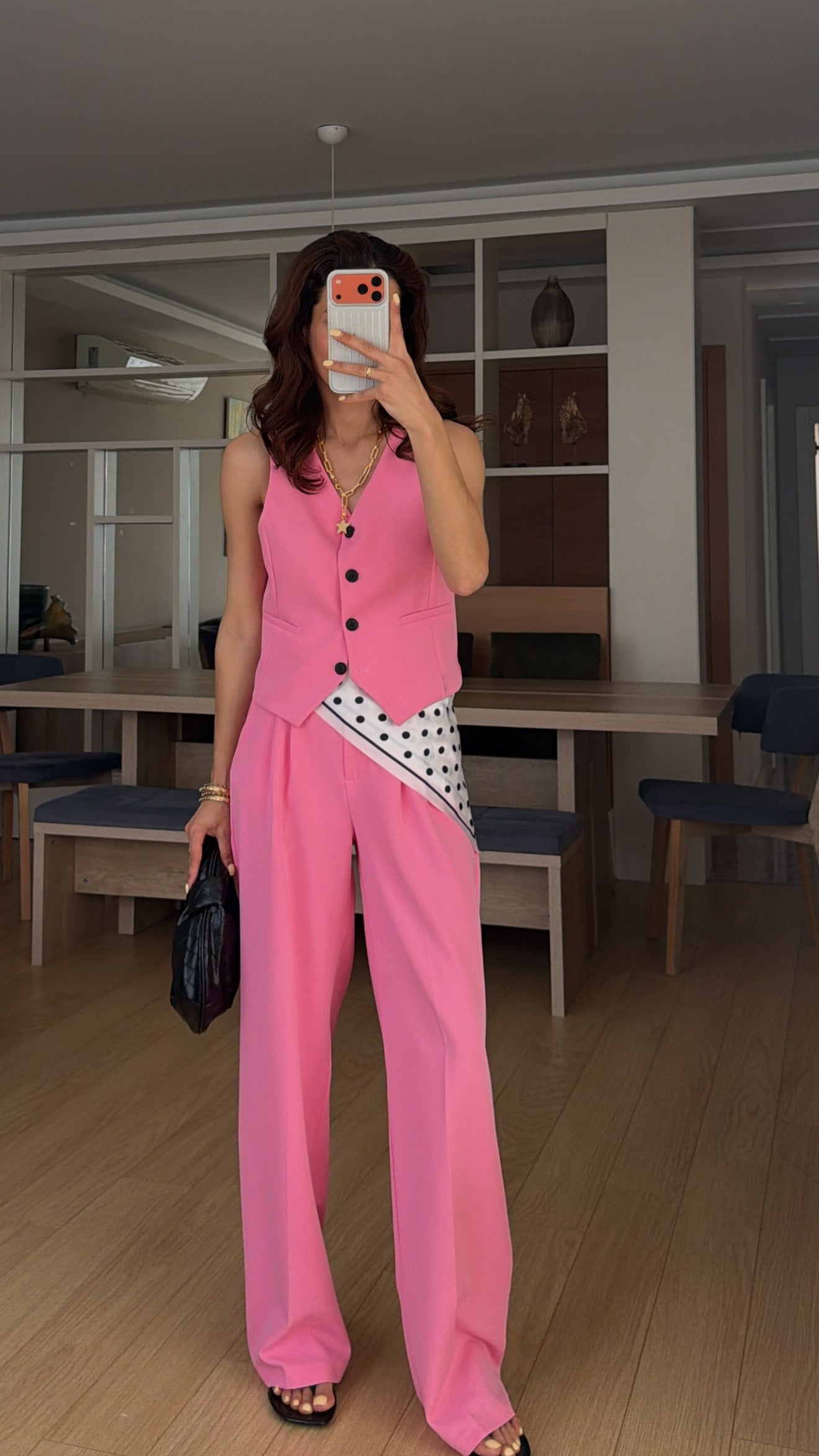 Pembe Yelek Palazzo Pantolon Takım