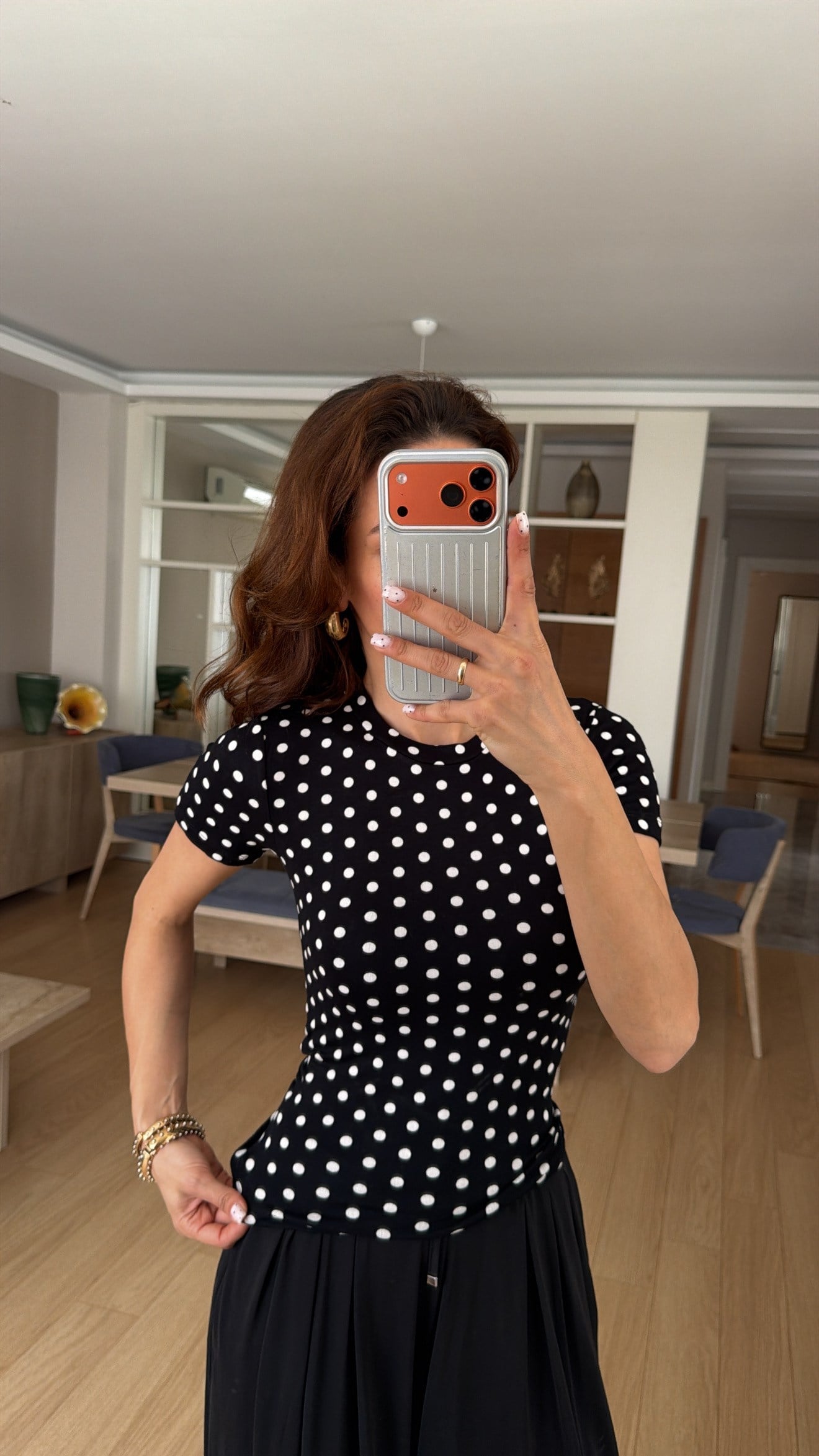 Puantiyeli Siyah Likralı Oysh Bluz 