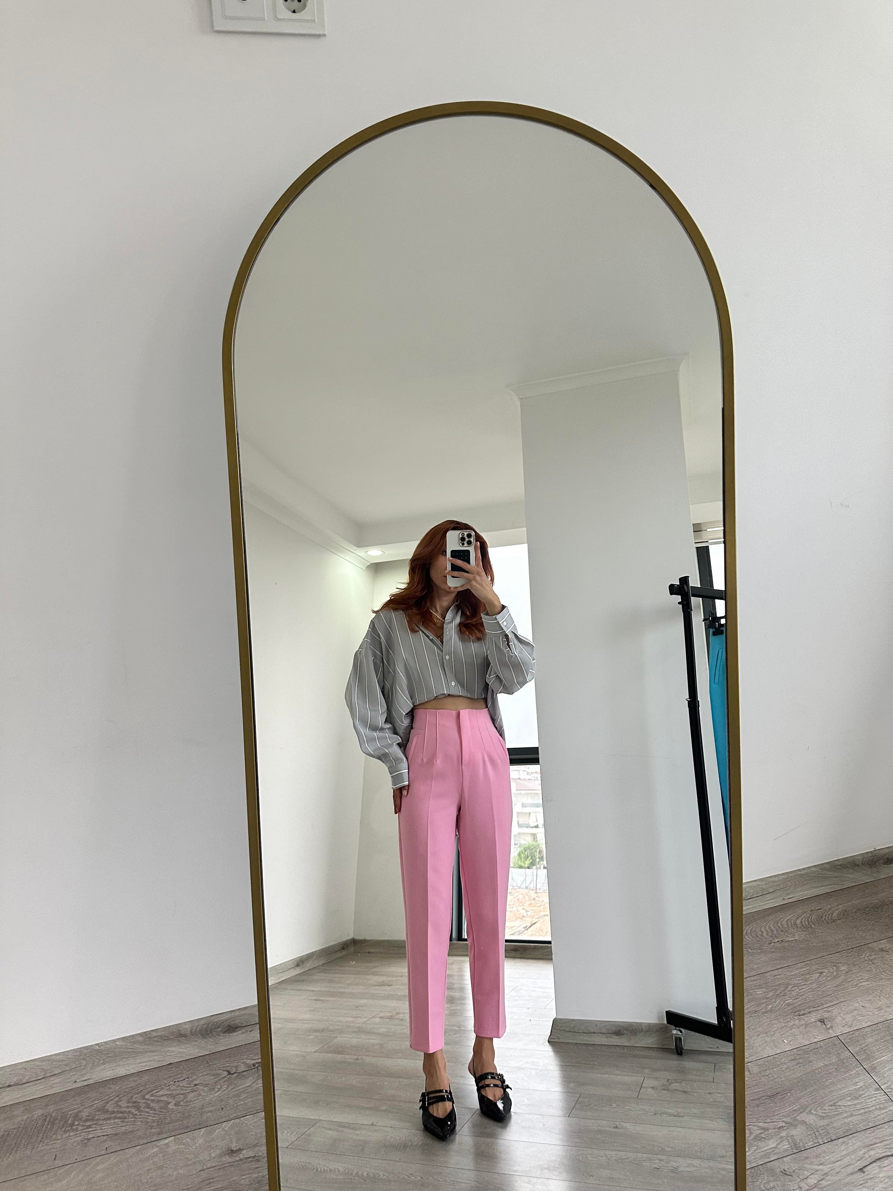PUDRA PEMBE YÜKSEK BEL FİLETO  PANTOLON