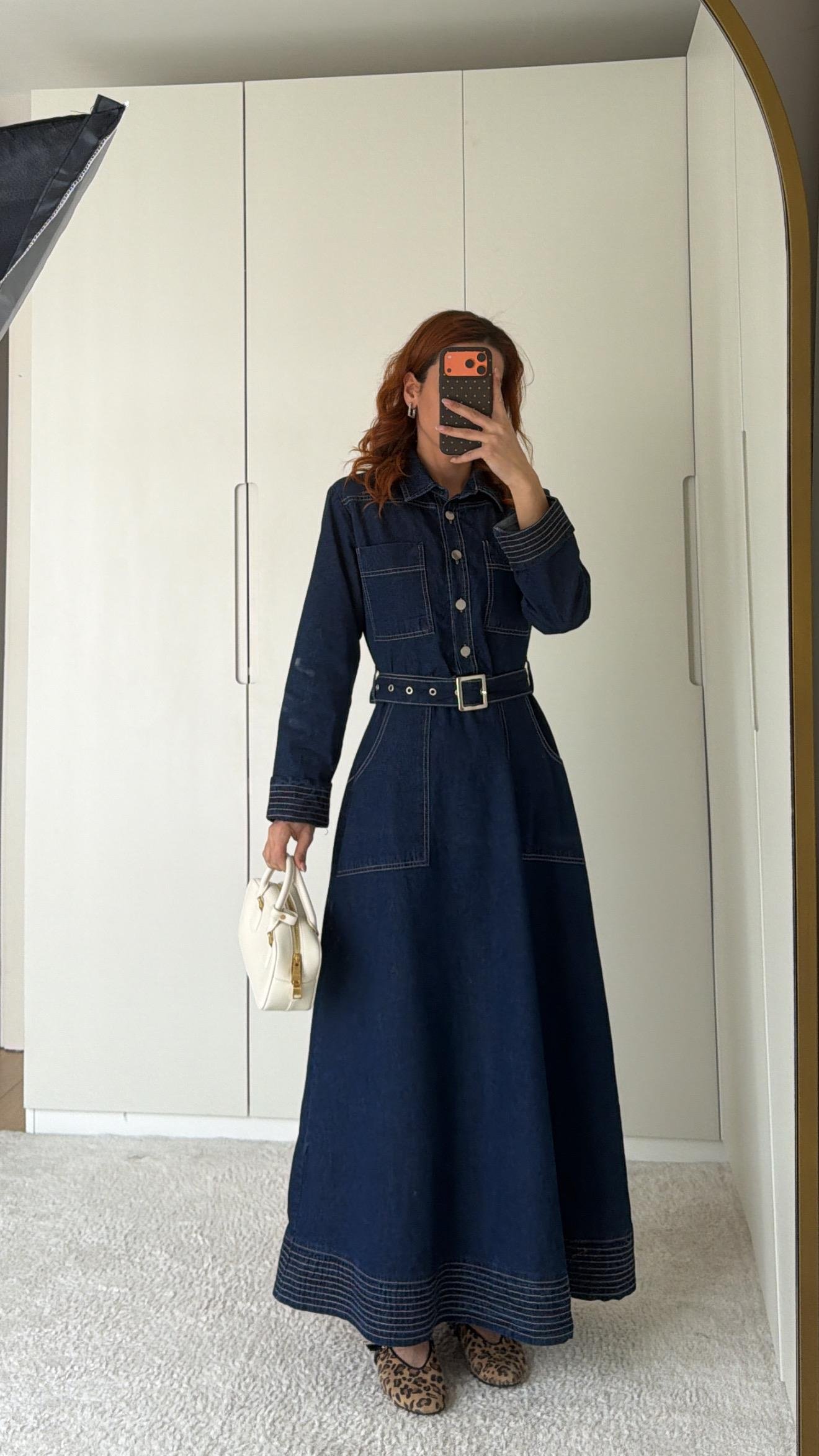 ROSA DİKİŞ DETAYLI DENIM ELBİSE 