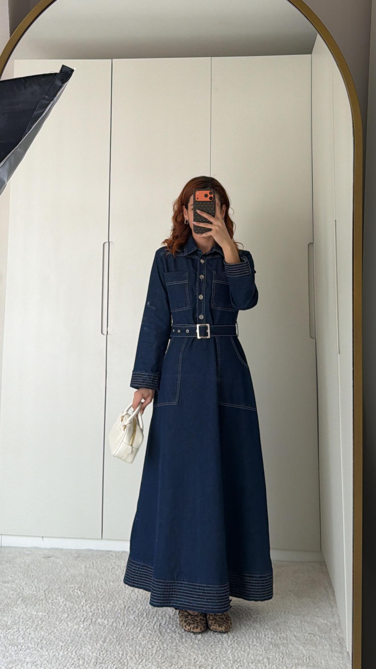 ROSA DİKİŞ DETAYLI DENIM ELBİSE 