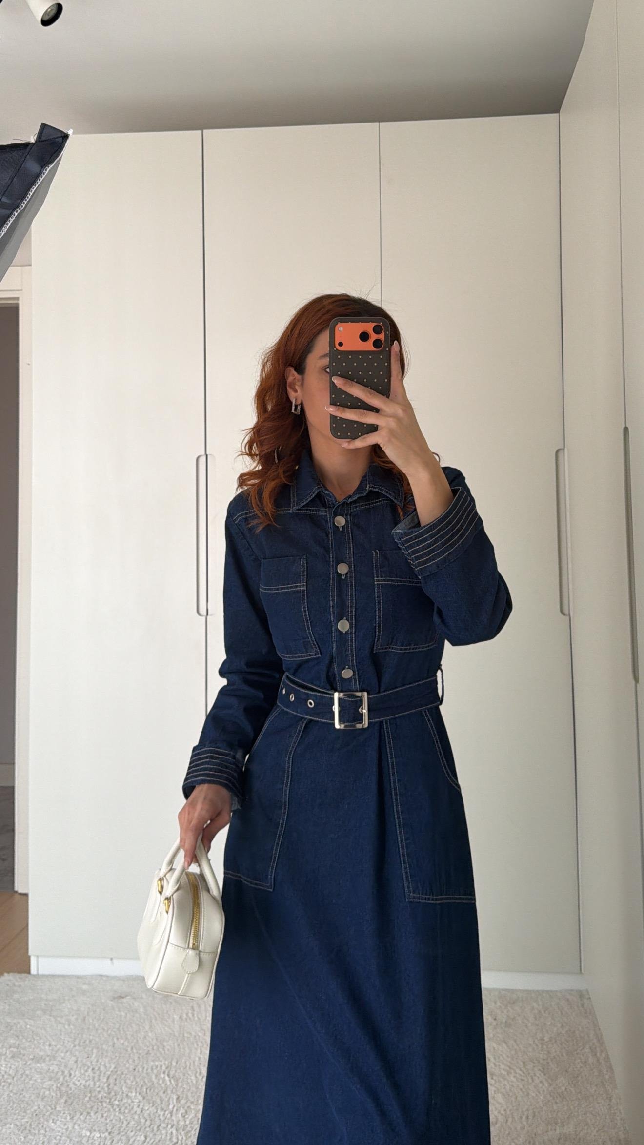 ROSA DİKİŞ DETAYLI DENIM ELBİSE 