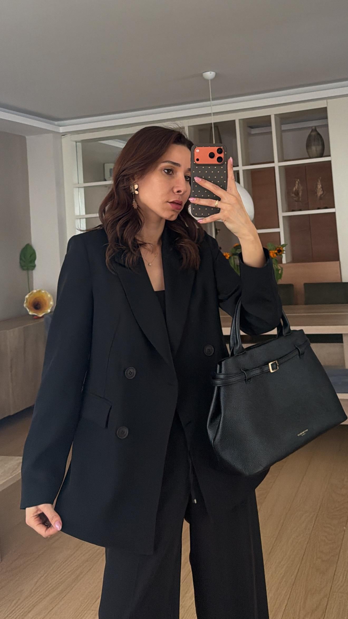 Siyah Bel Lastikli Pantolon Blazer Ceket Takım Elbise 