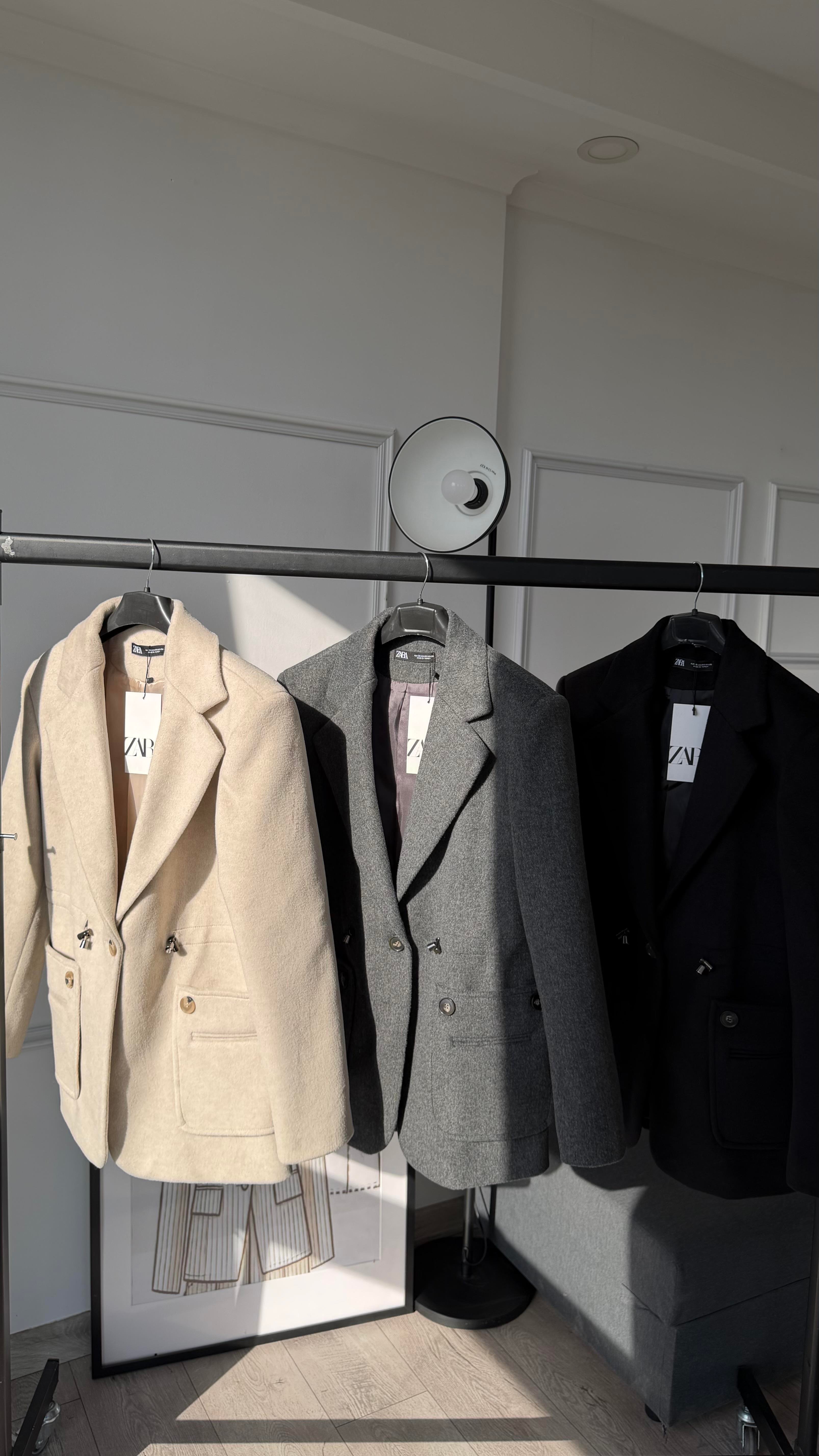 Siyah Kaşe Belden Oturtma Ayarlanır Blazer Ceket 