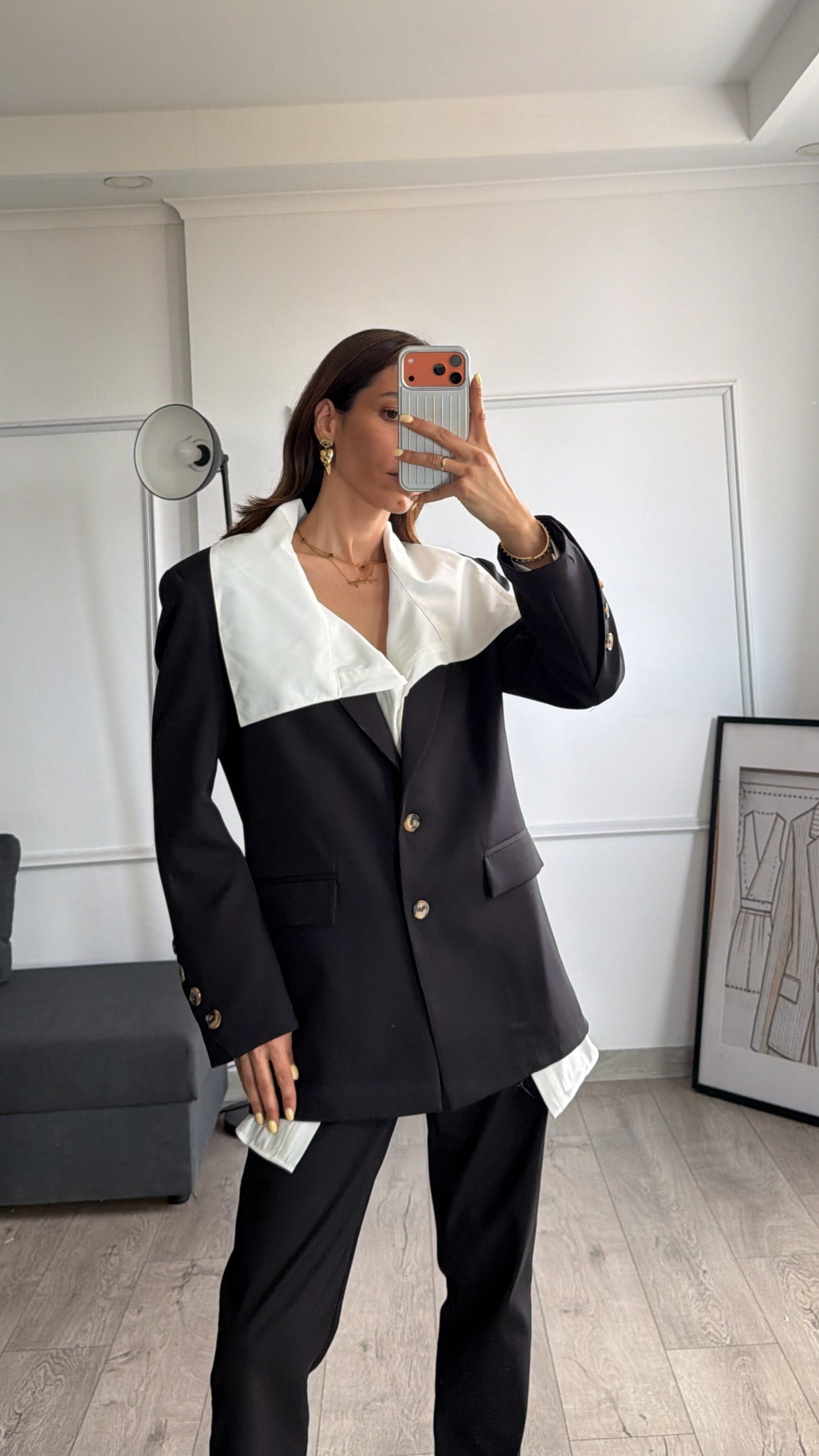 Siyah Kol Düğmeli Tasarım Blazer Ceket